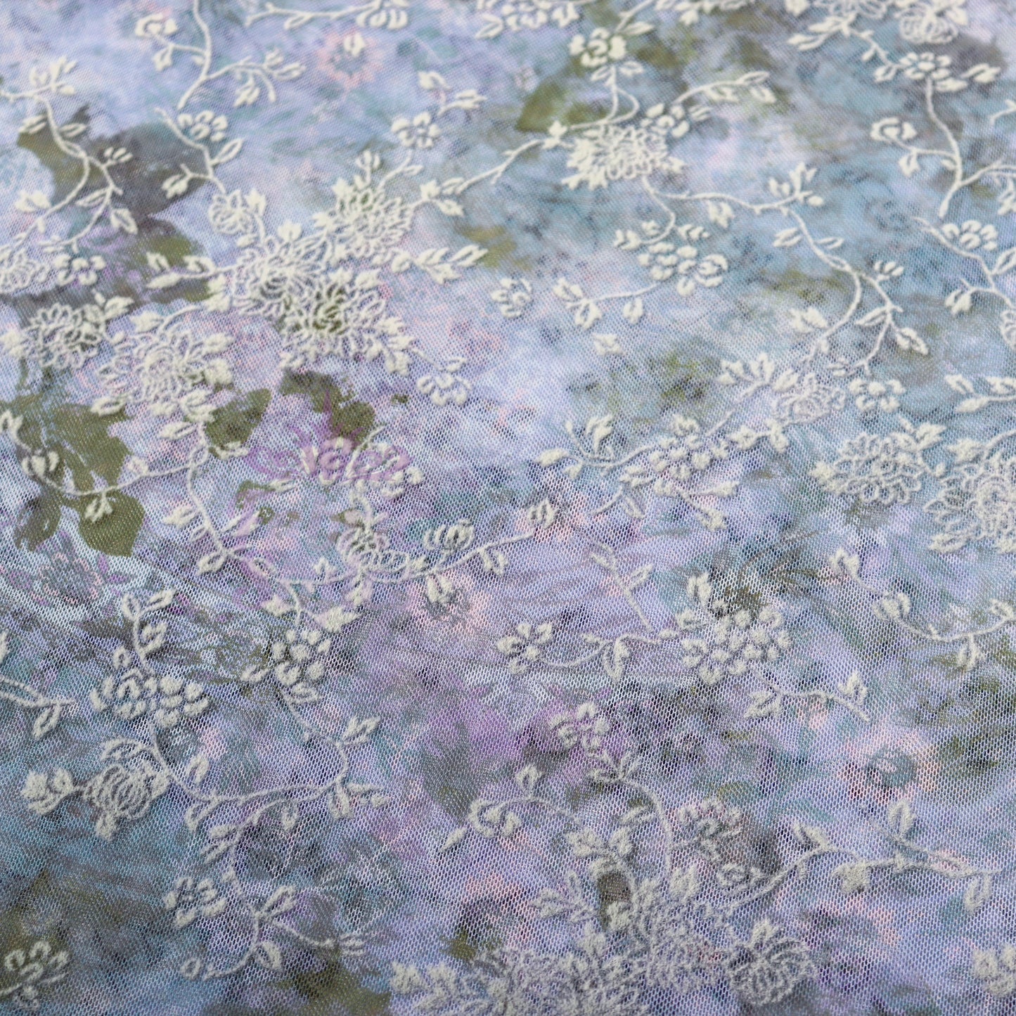 Blue Floral Power Mesh Fabric