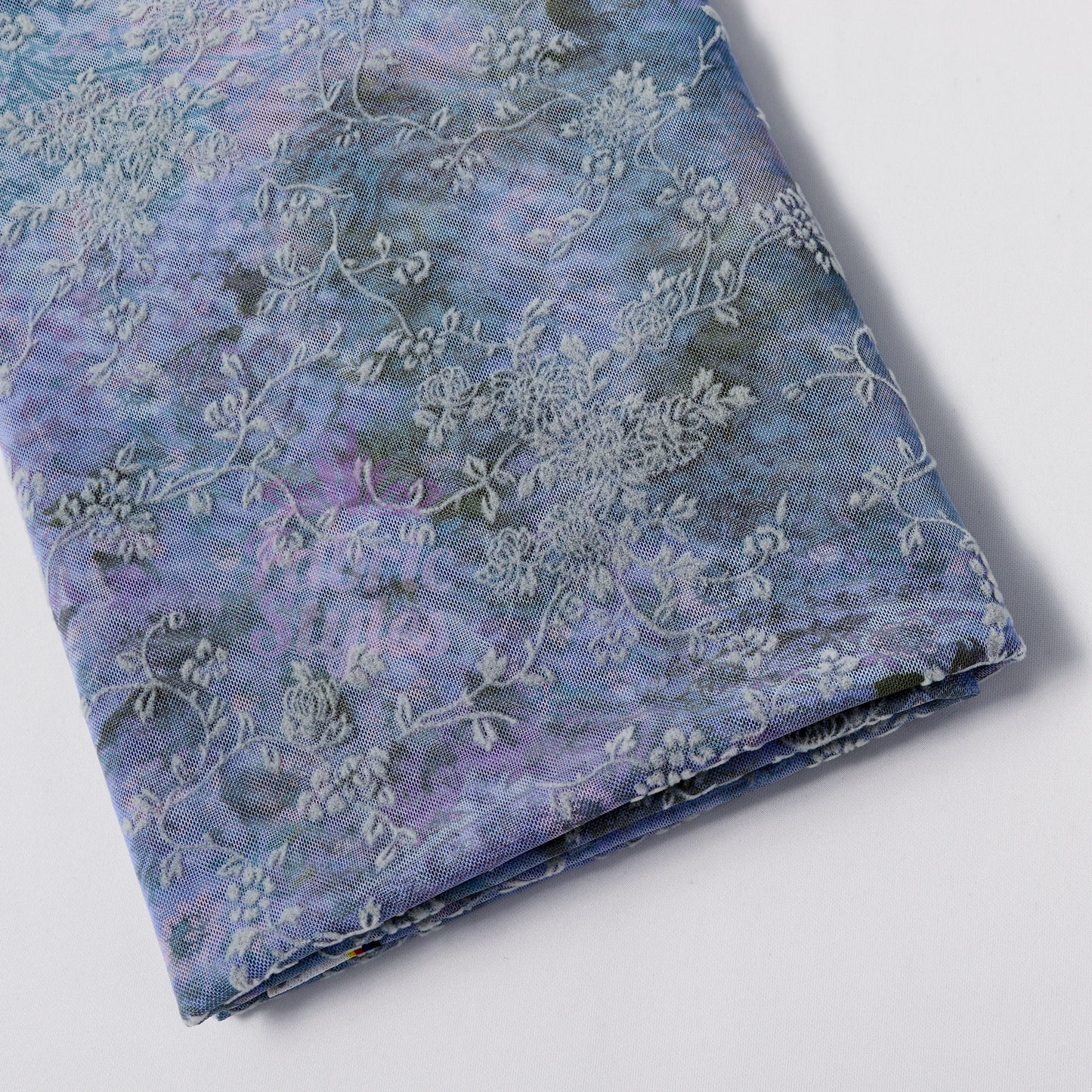 Blue Floral Power Mesh Fabric