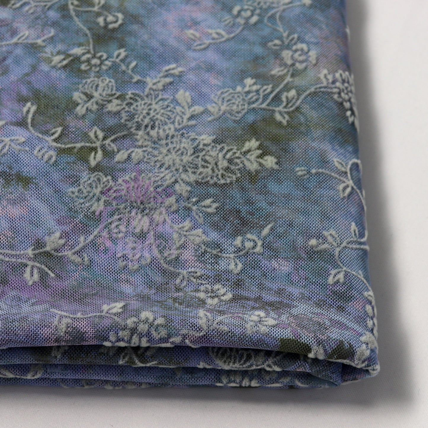 Blue Floral Power Mesh Fabric