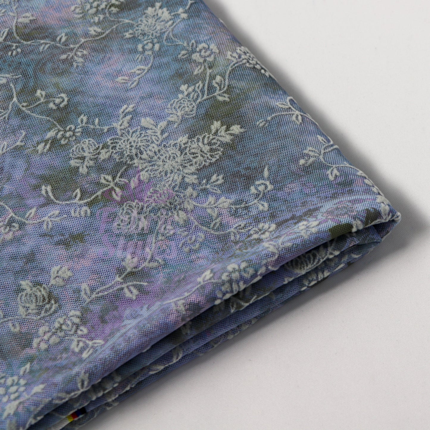 Blue Floral Power Mesh Fabric