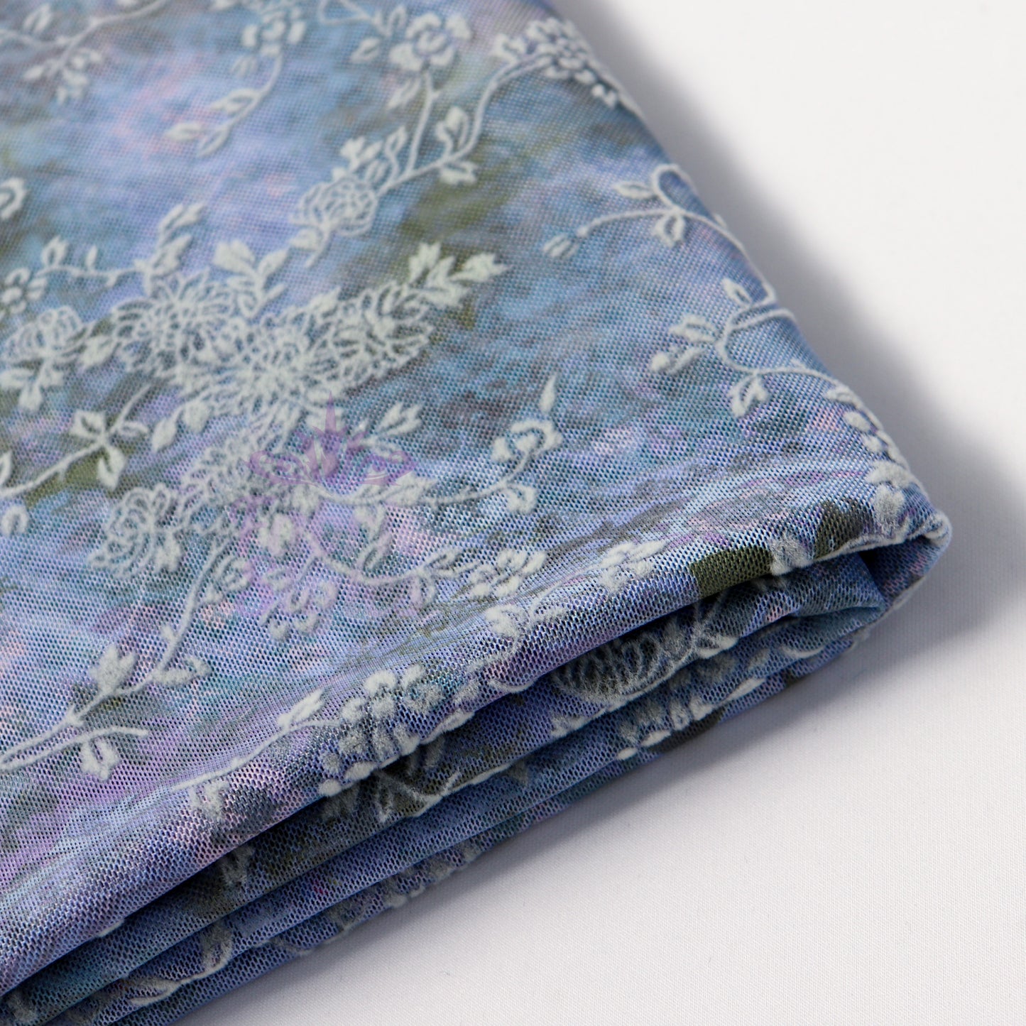 Blue Floral Power Mesh Fabric