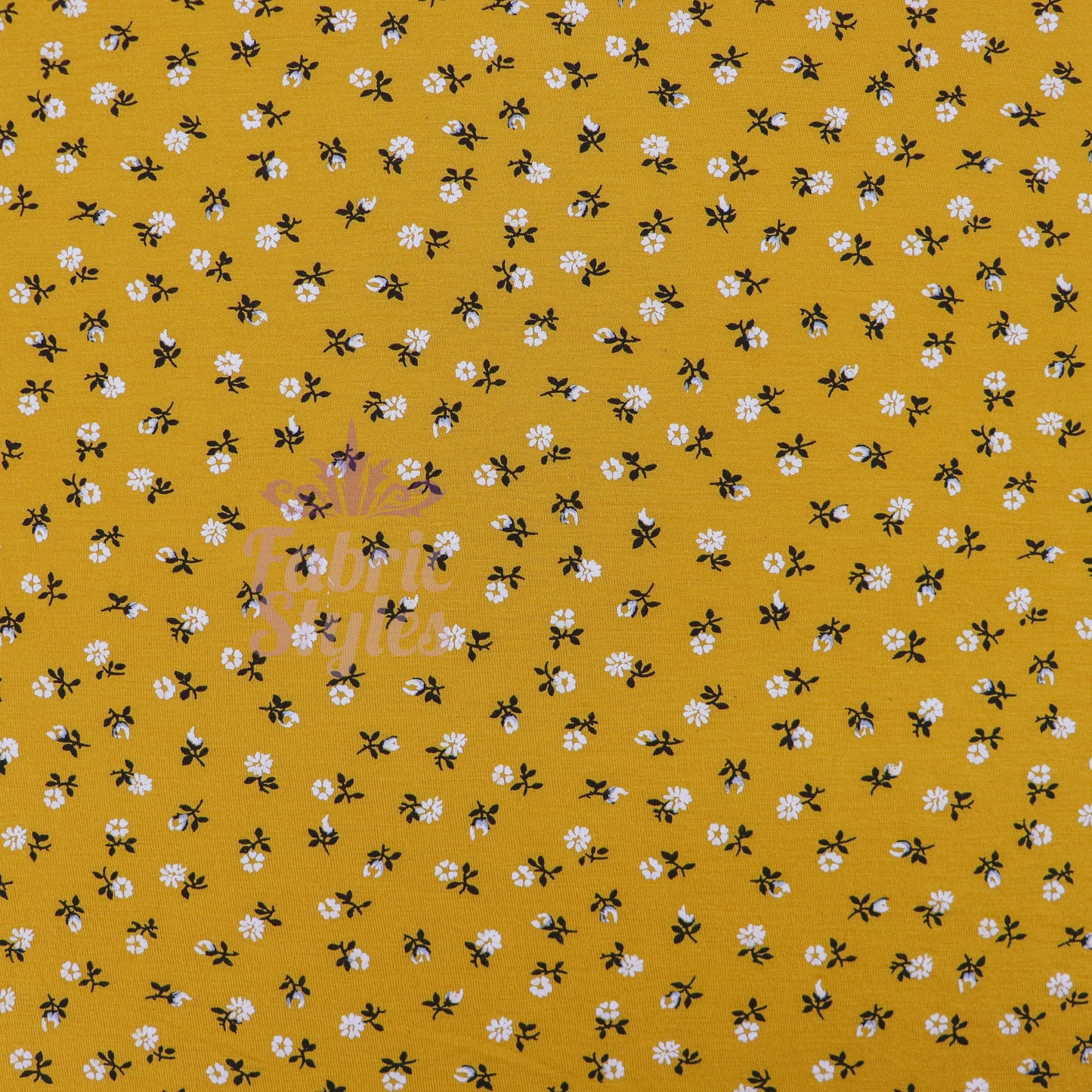 Mustard Ditsy Floral Fabric Viscose Elastane Fabric
