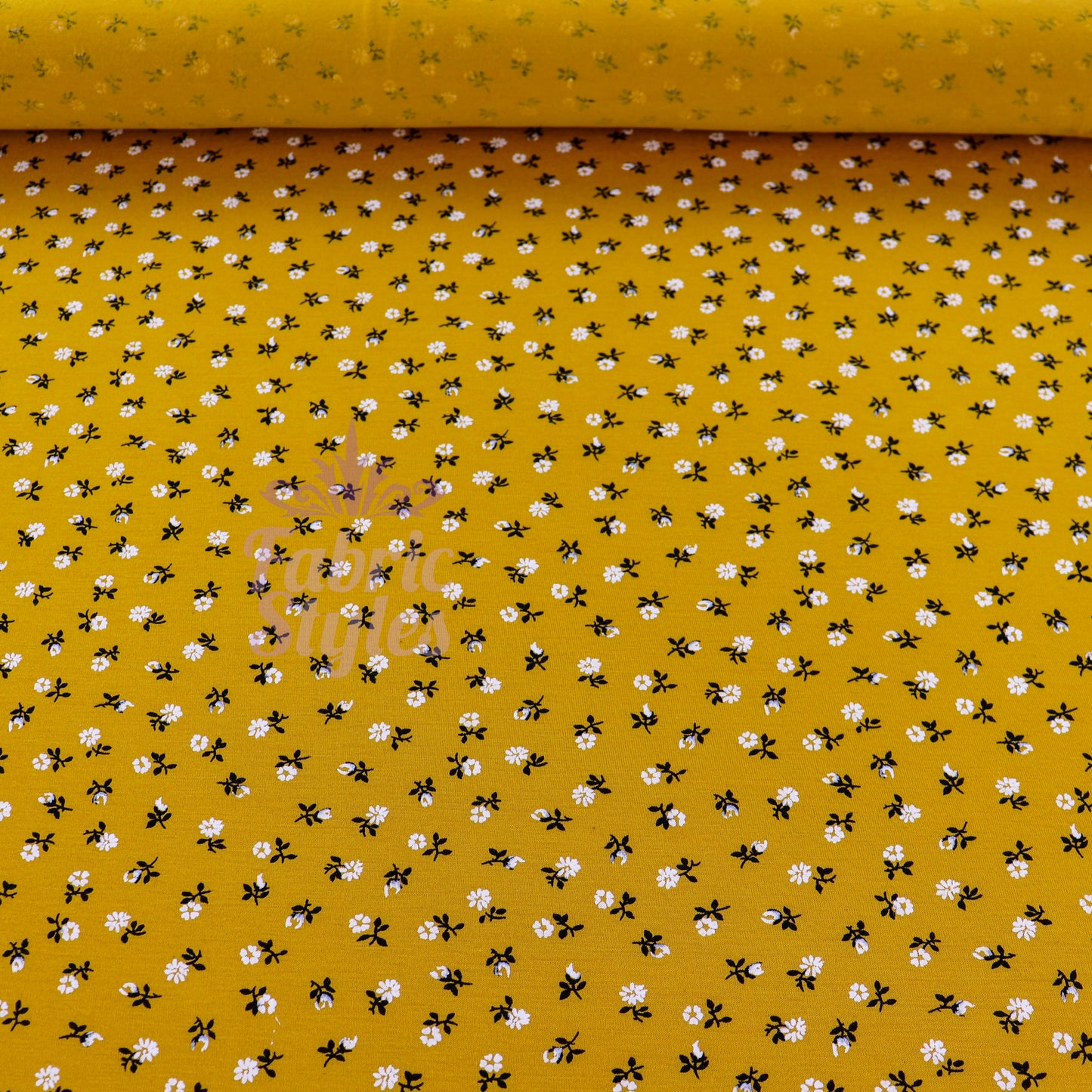 Mustard Ditsy Floral Fabric Viscose Elastane Fabric