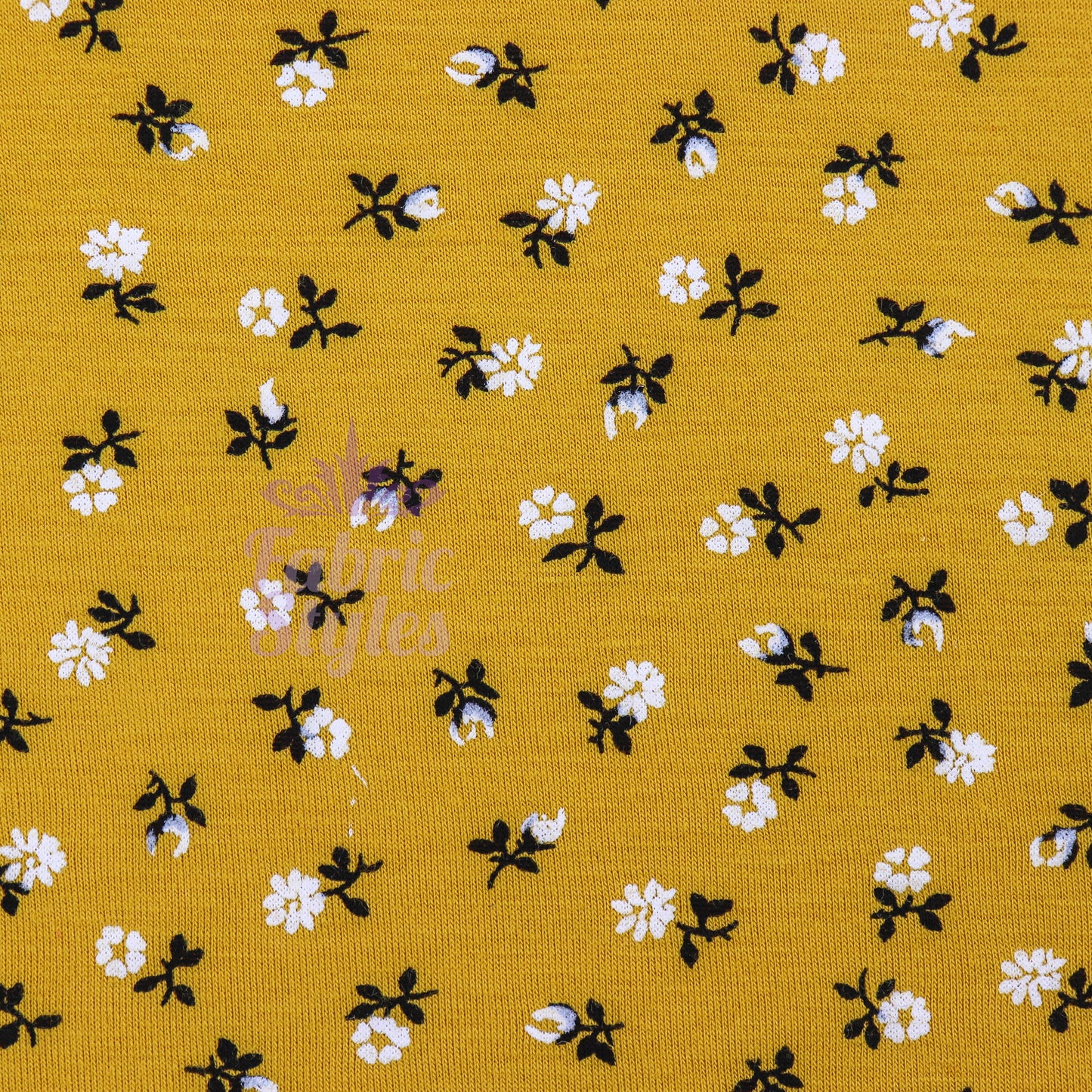 Mustard Ditsy Floral Fabric Viscose Elastane Fabric