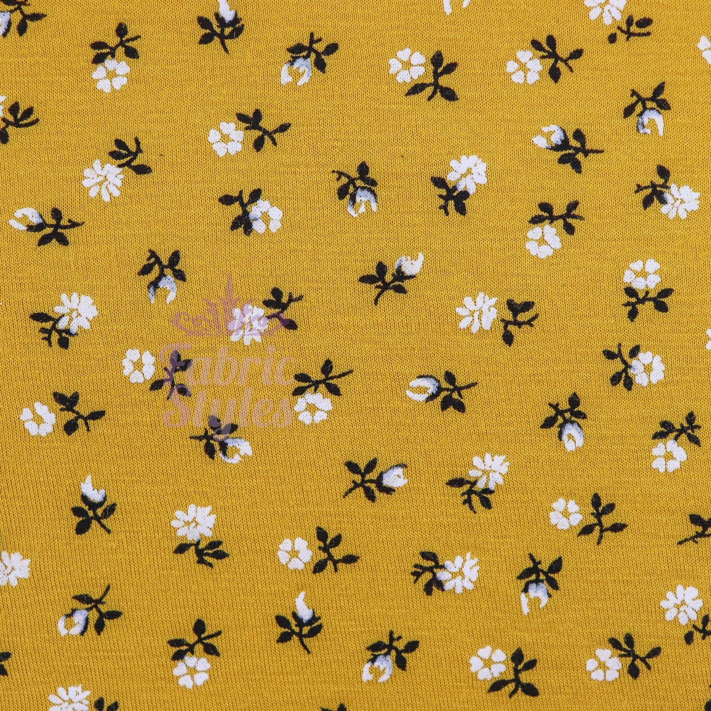 Mustard Ditsy Floral Fabric Viscose Elastane Fabric
