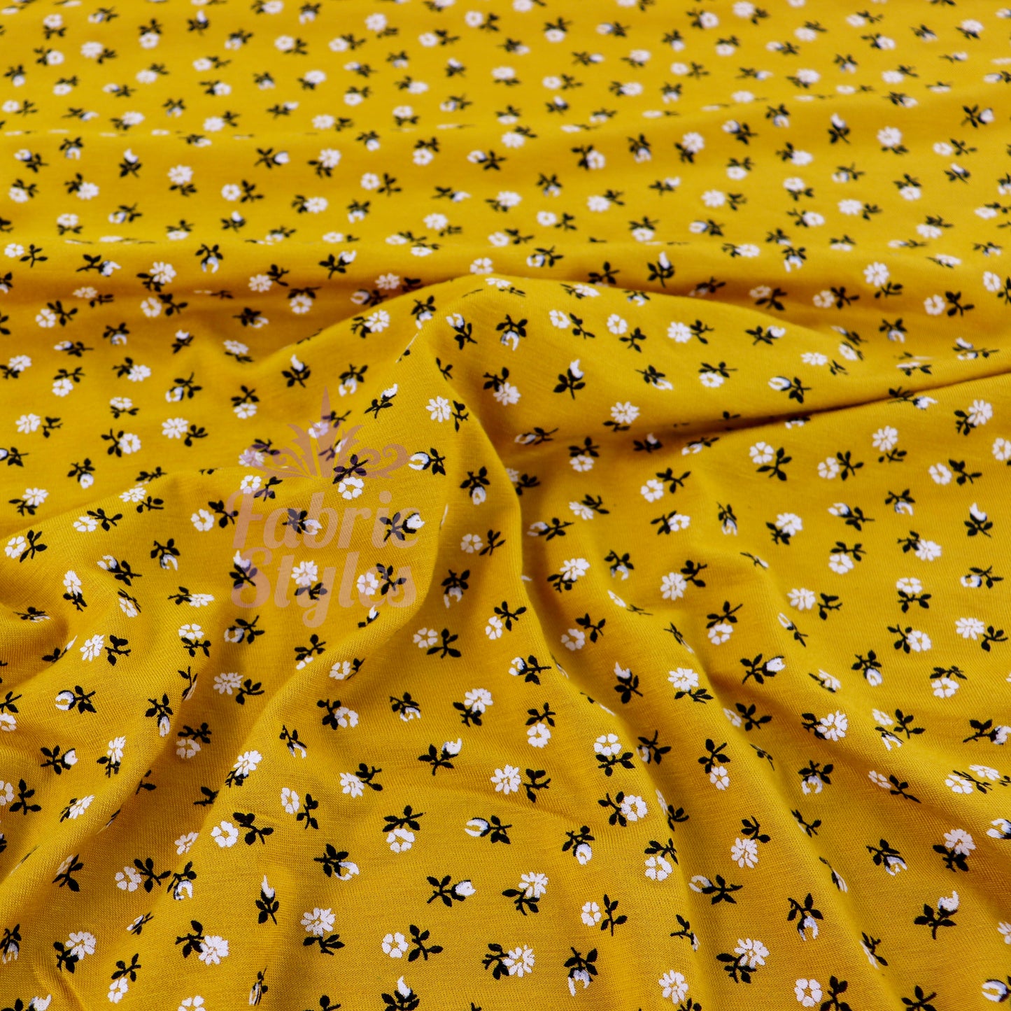 Mustard Ditsy Floral Fabric Viscose Elastane Fabric