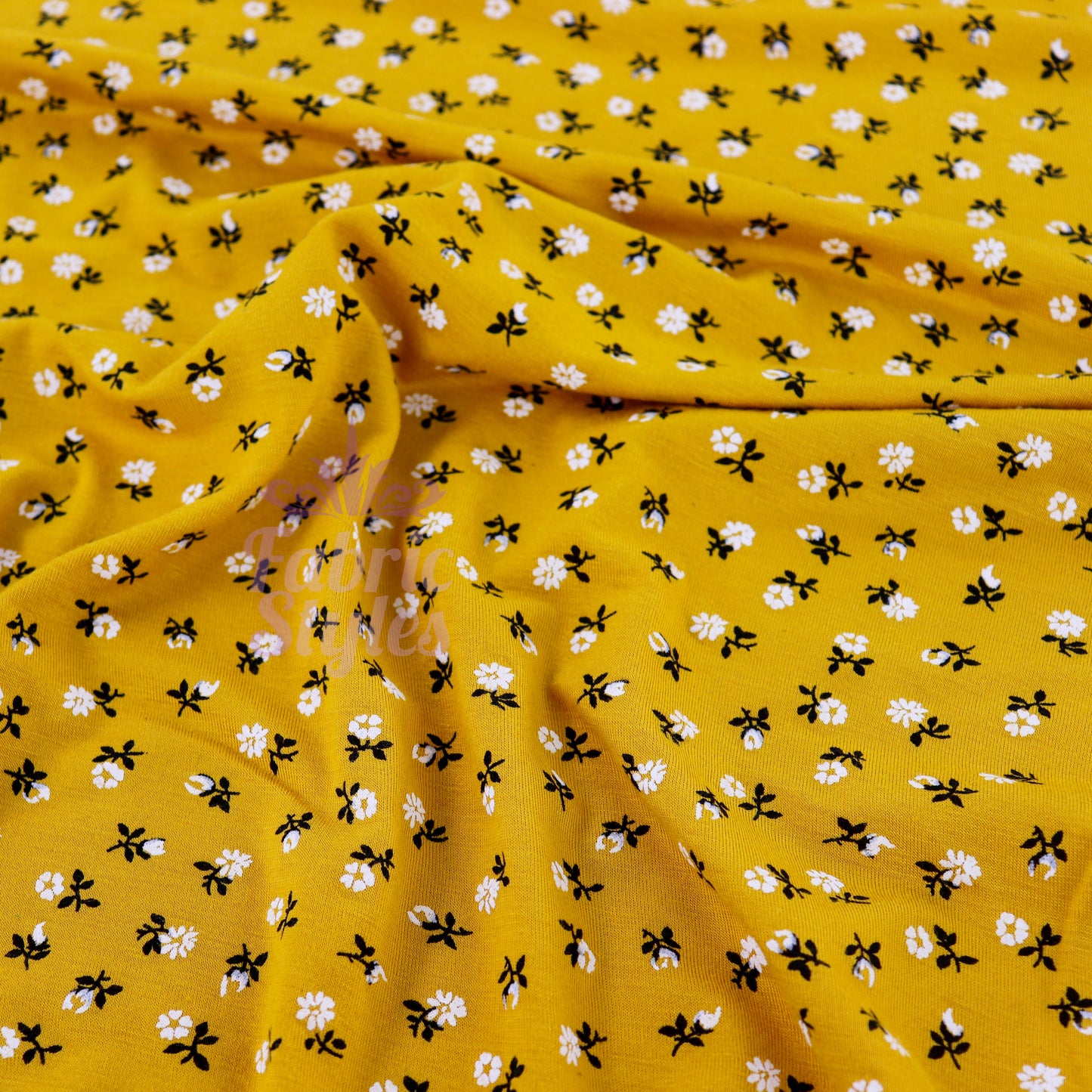 Mustard Ditsy Floral Fabric Viscose Elastane Fabric