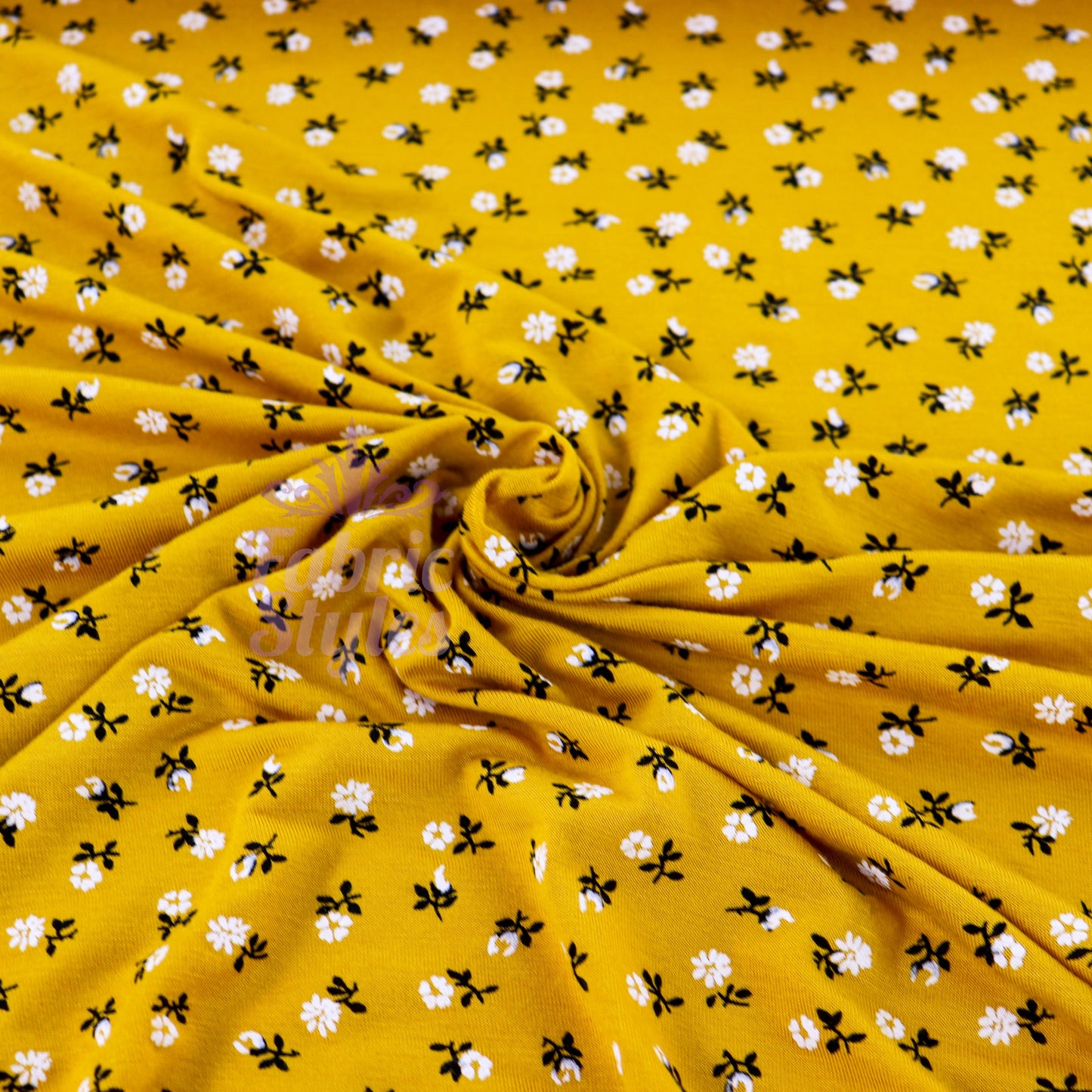 Mustard Ditsy Floral Fabric Viscose Elastane Fabric