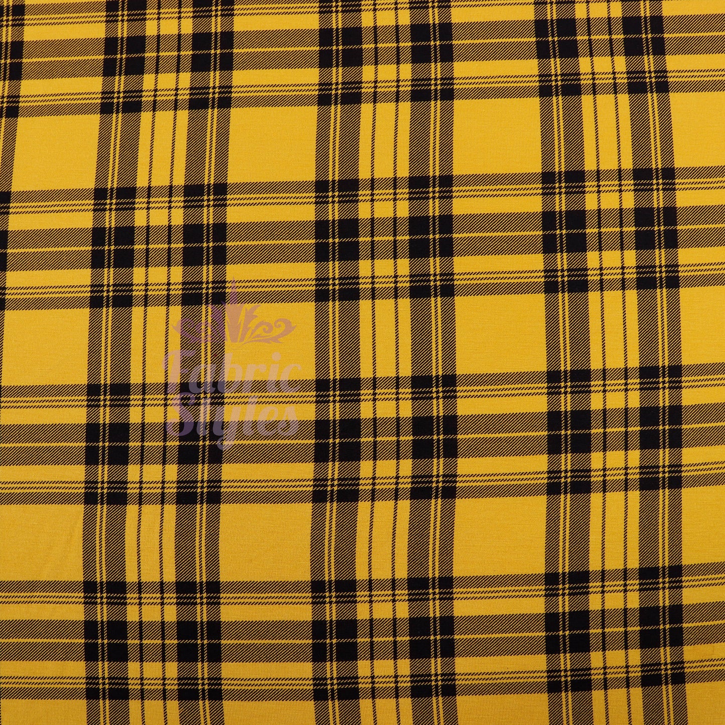 Mustard Tartan Black Plaid Check Viscose Elastane Fabric
