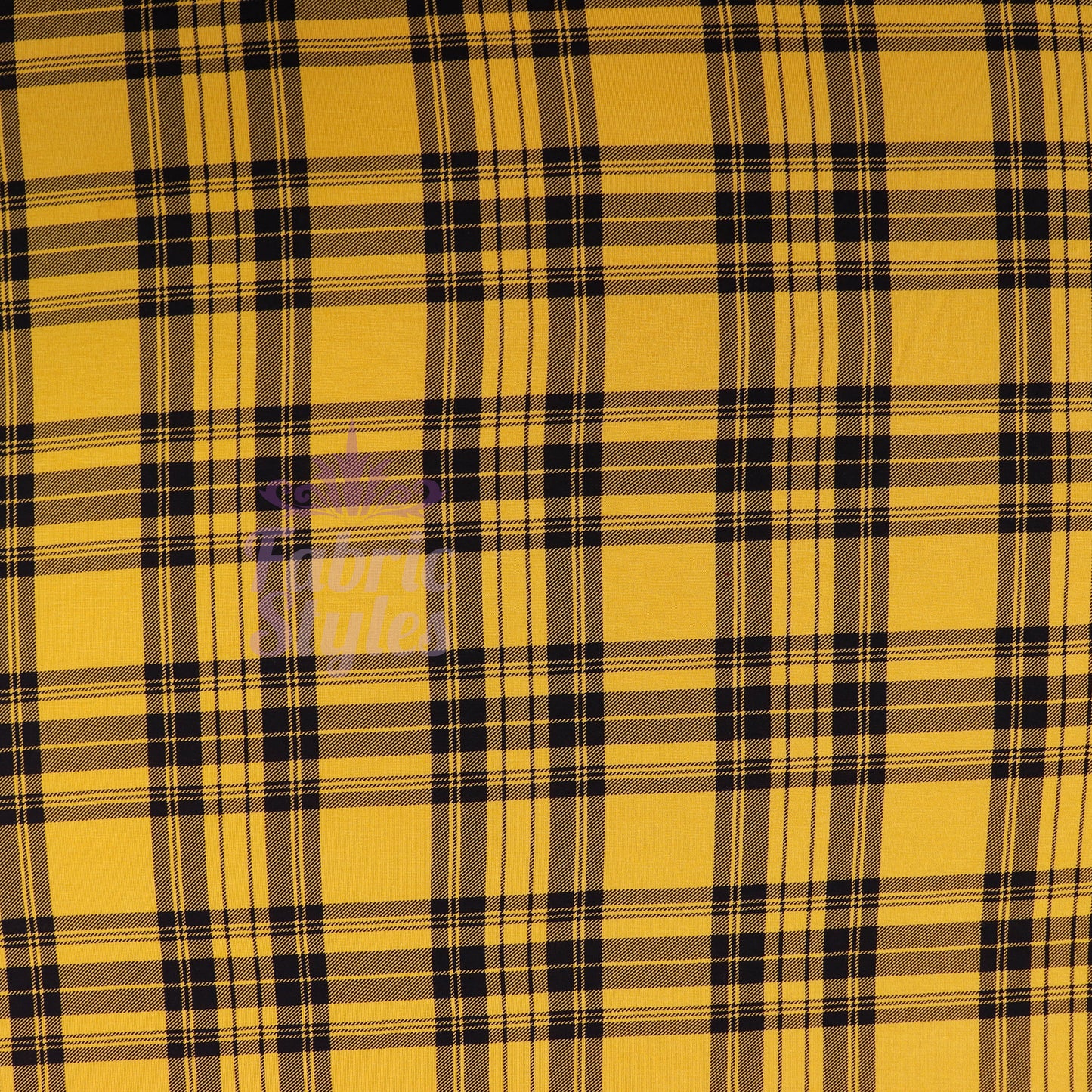 Mustard Tartan Black Plaid Check Viscose Elastane Fabric