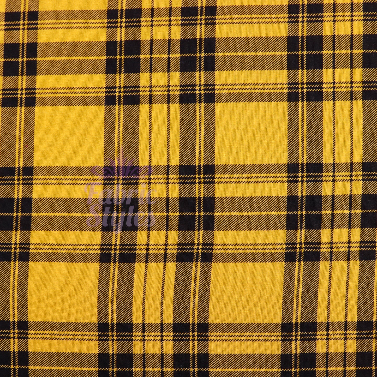Mustard Tartan Black Plaid Check Viscose Elastane Fabric