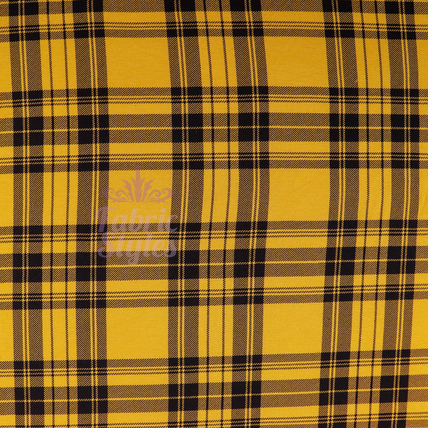 Mustard Tartan Black Plaid Check Viscose Elastane Fabric