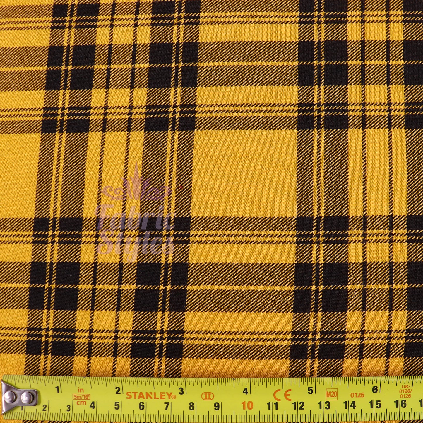 Mustard Tartan Black Plaid Check Viscose Elastane Fabric