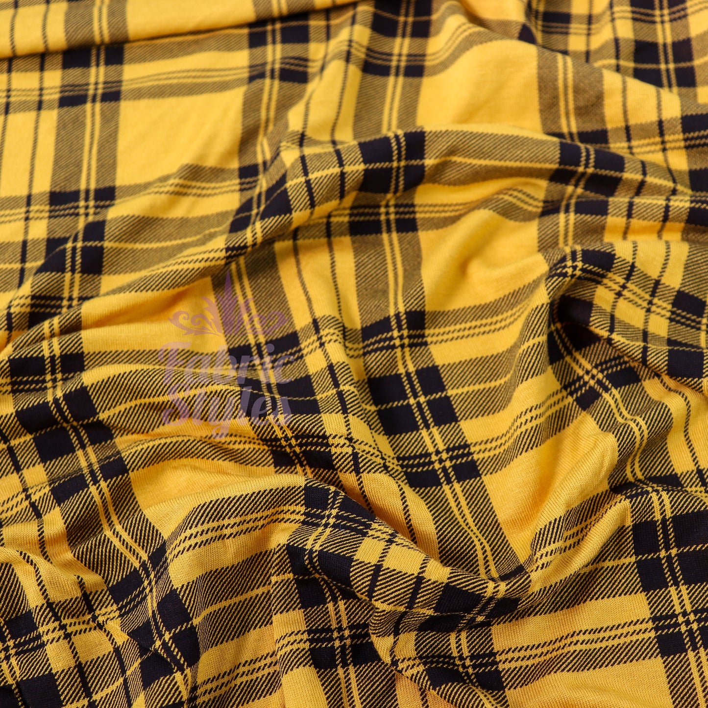 Mustard Tartan Black Plaid Check Viscose Elastane Fabric