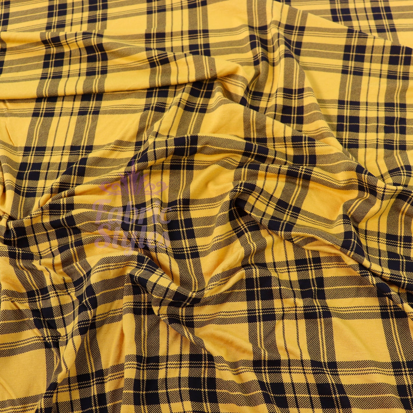 Mustard Tartan Black Plaid Check Viscose Elastane Fabric