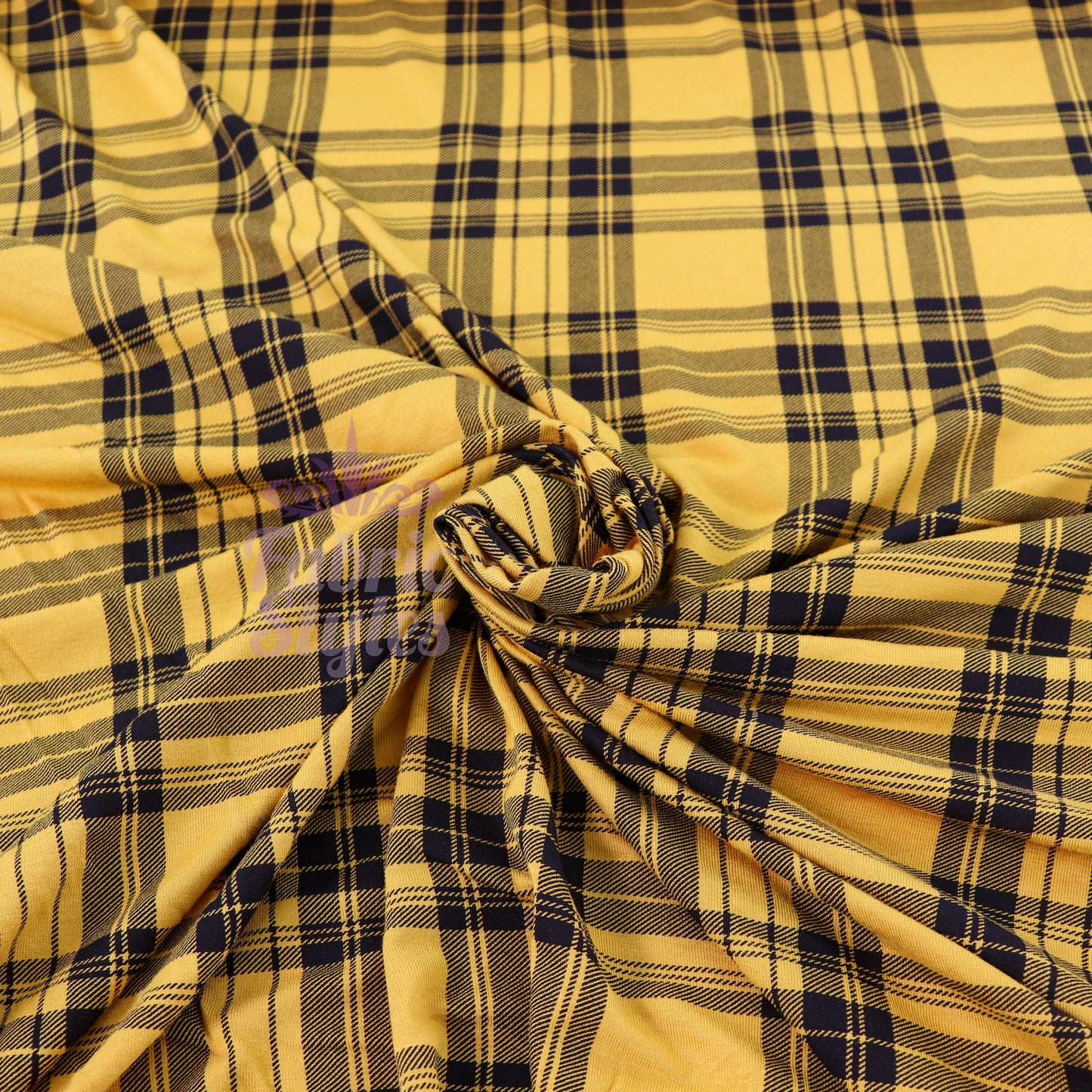 Mustard Tartan Black Plaid Check Viscose Elastane Fabric