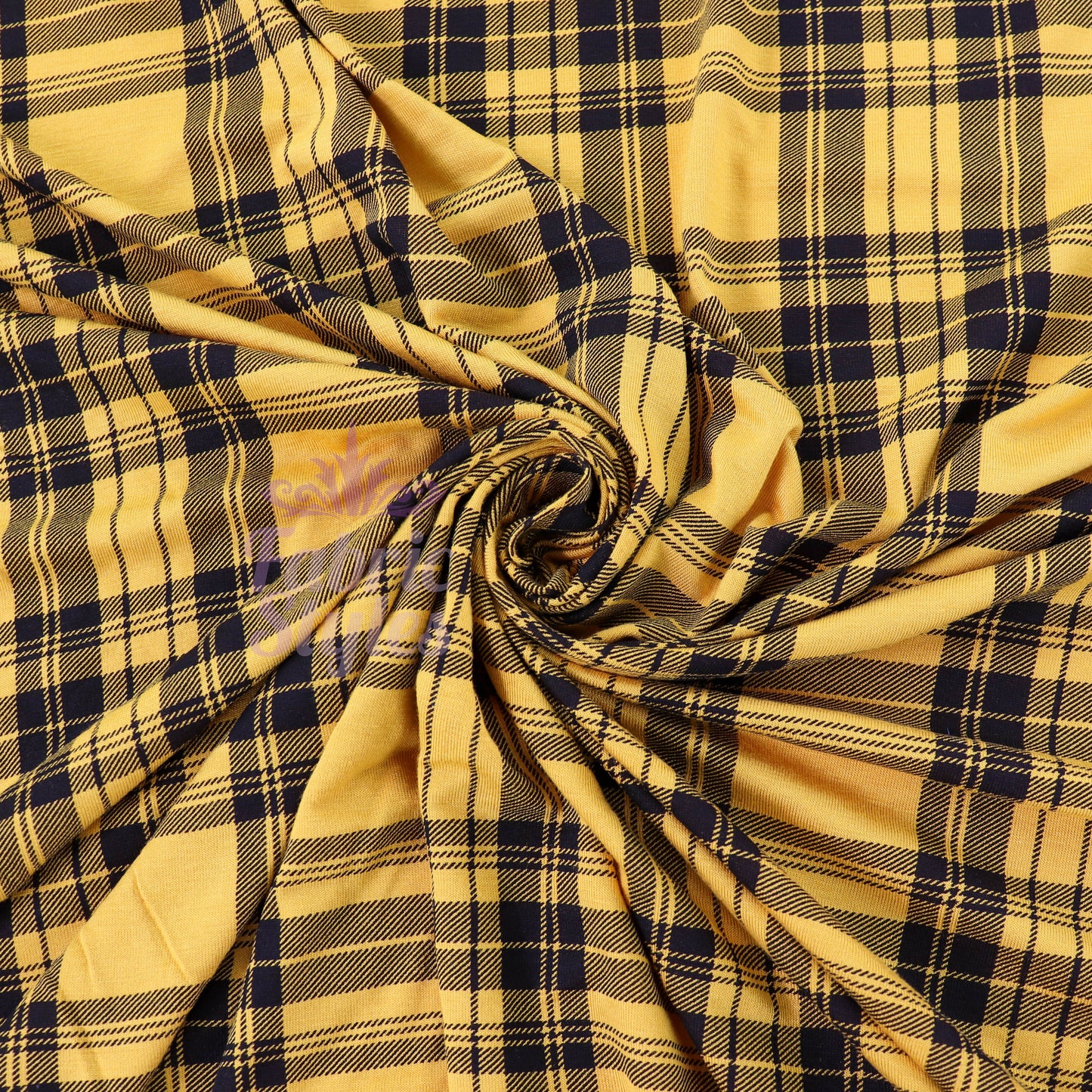 Mustard Tartan Black Plaid Check Viscose Elastane Fabric