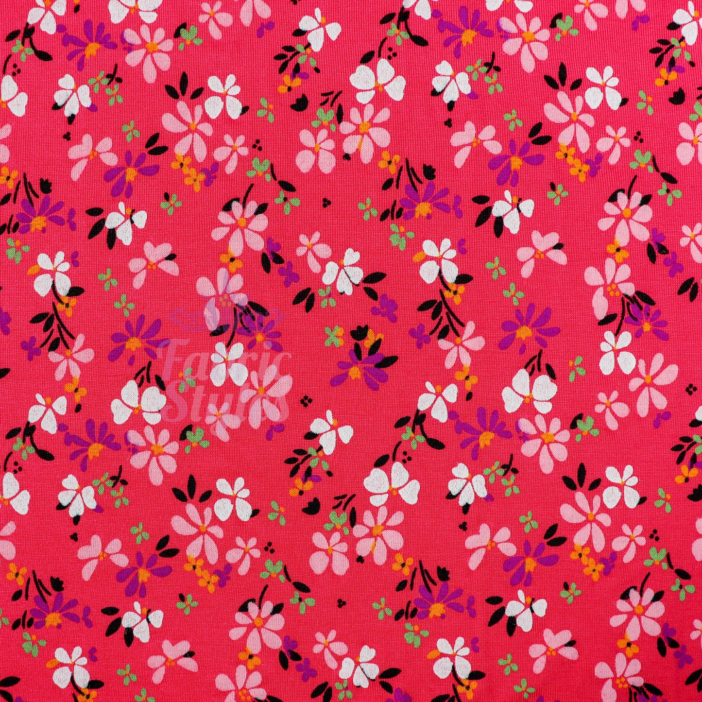 Magenta Floral Ditsy Flowers Viscose Elastane Fabric