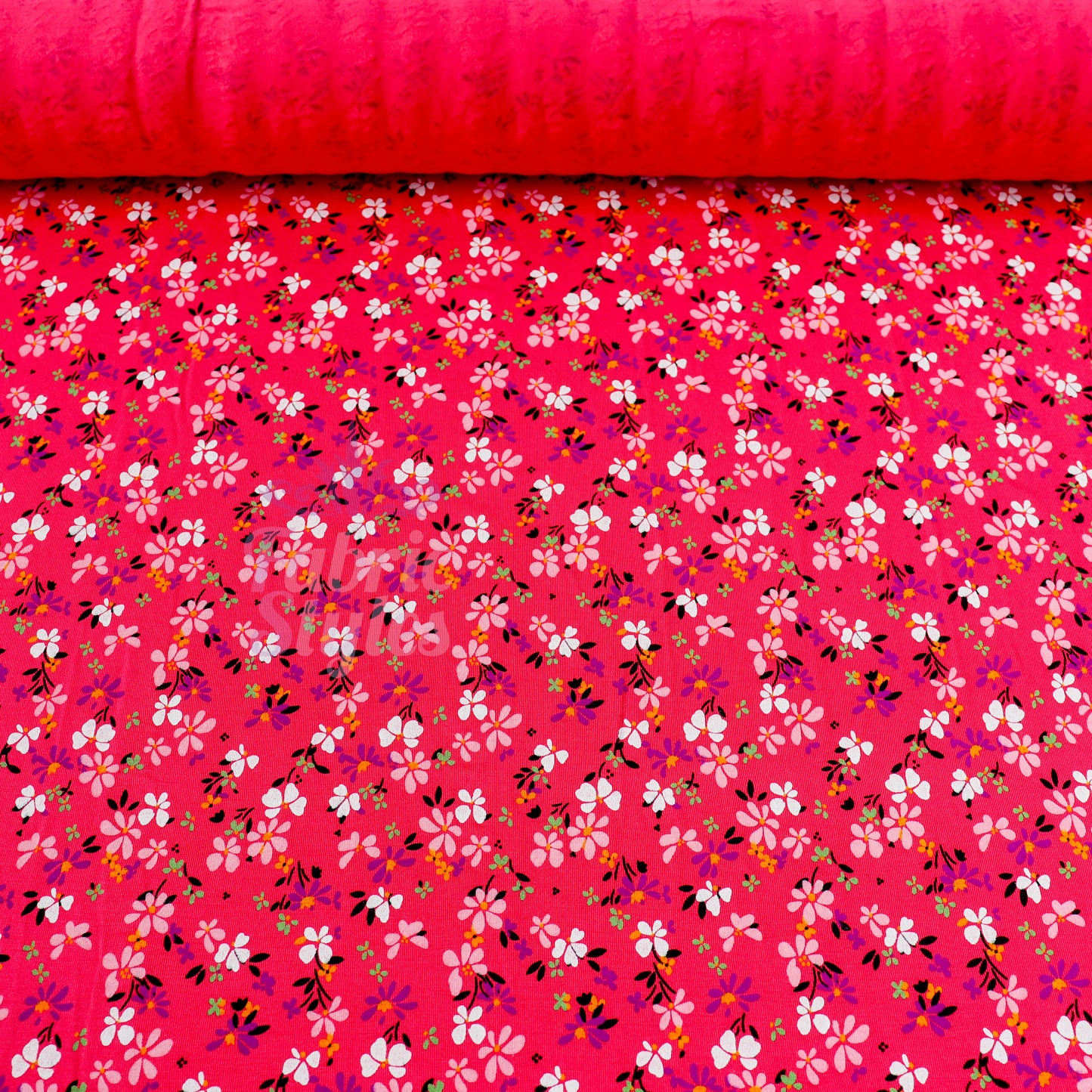Magenta Floral Ditsy Flowers Viscose Elastane Fabric