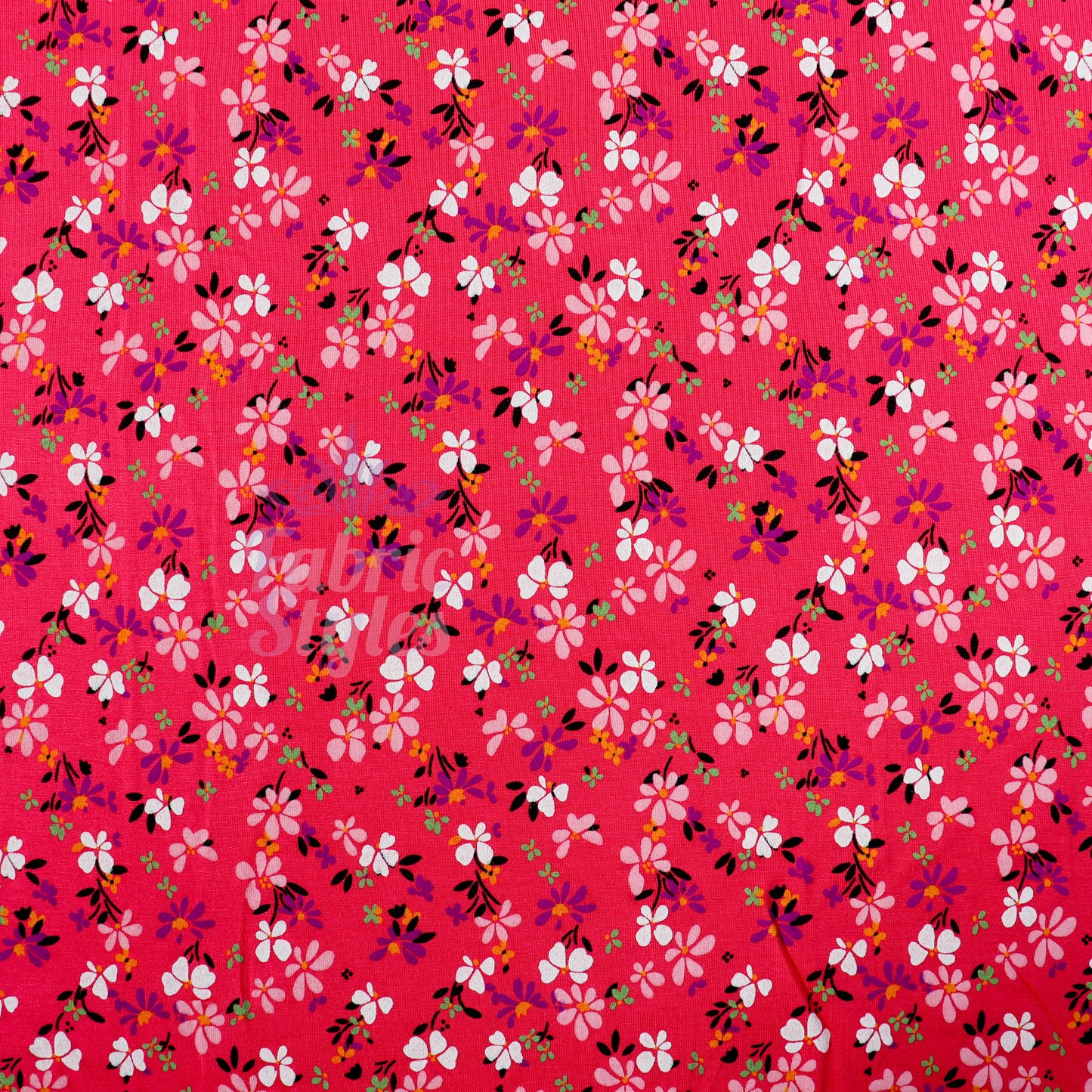 Magenta Floral Ditsy Flowers Viscose Elastane Fabric