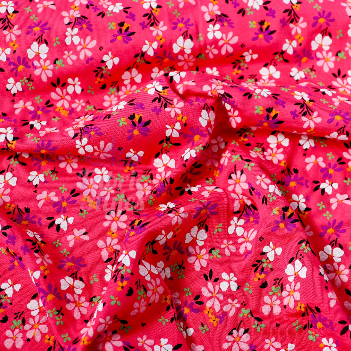 Magenta Floral Ditsy Flowers Viscose Elastane Fabric