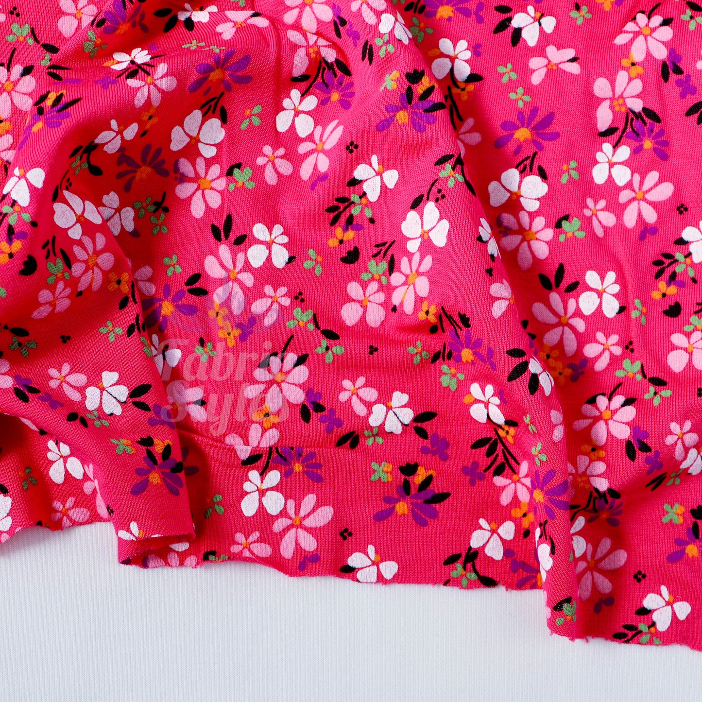 Magenta Floral Ditsy Flowers Viscose Elastane Fabric