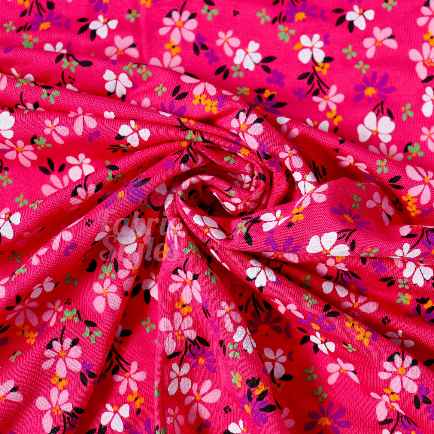 Magenta Floral Ditsy Flowers Viscose Elastane Fabric