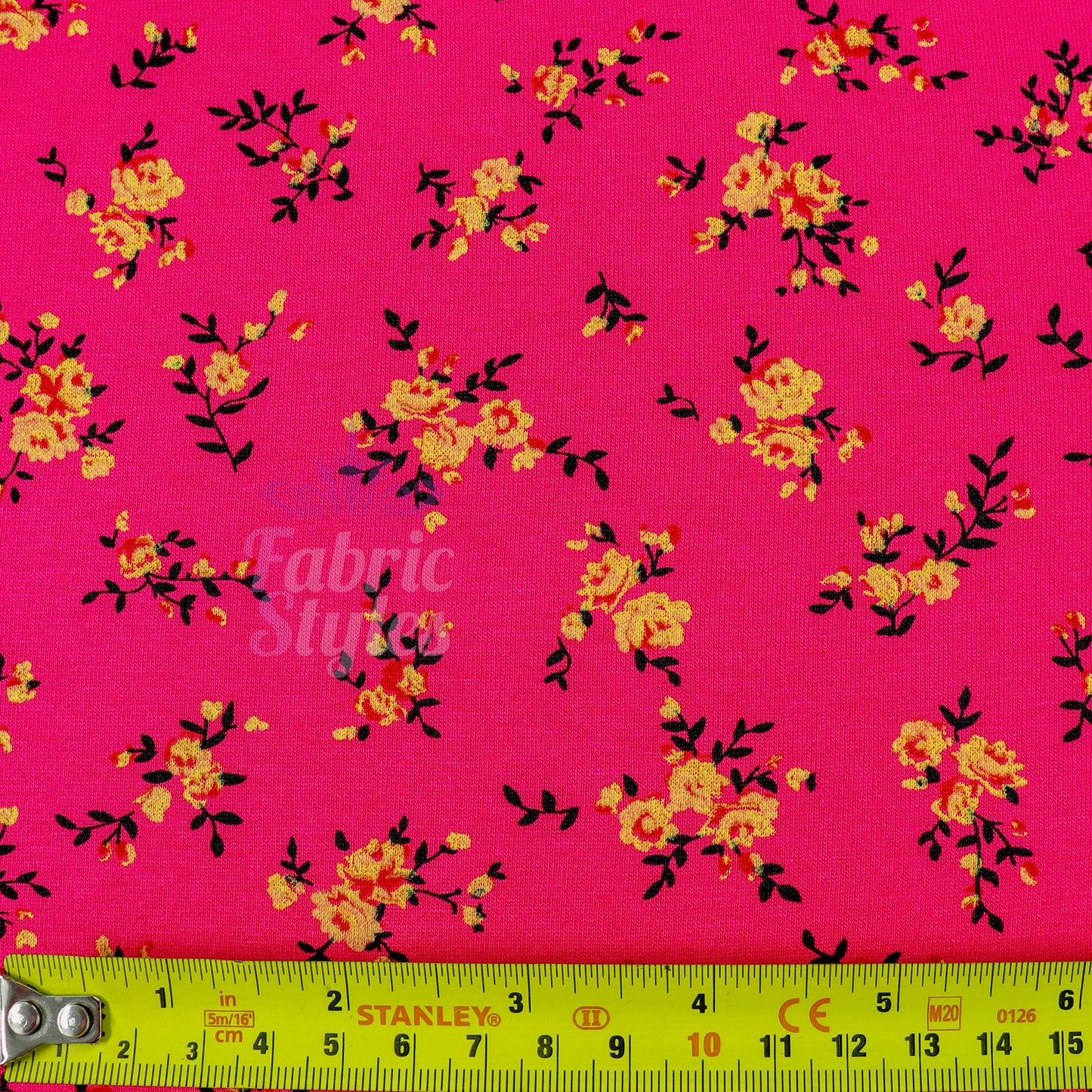 Magenta Floral Yellow Black Flowers Viscose Elastane Fabric