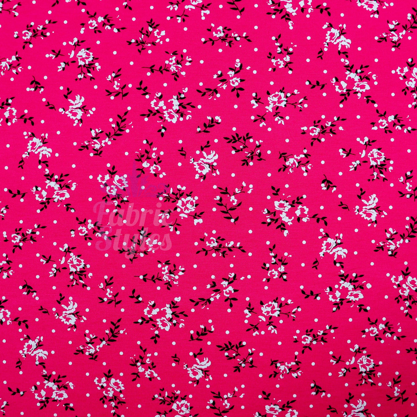 Pink Floral Black Polka Dot Viscose Elastane Fabric