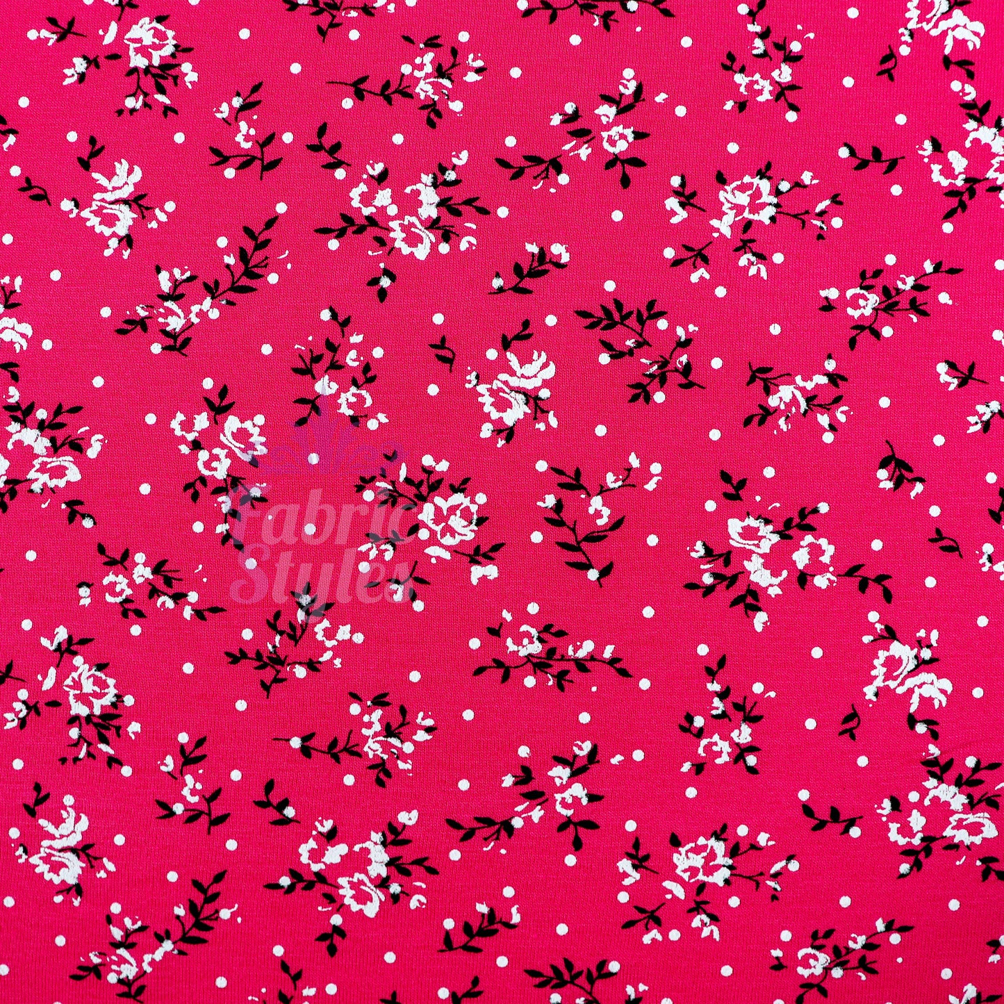 Pink Floral Black Polka Dot Viscose Elastane Fabric