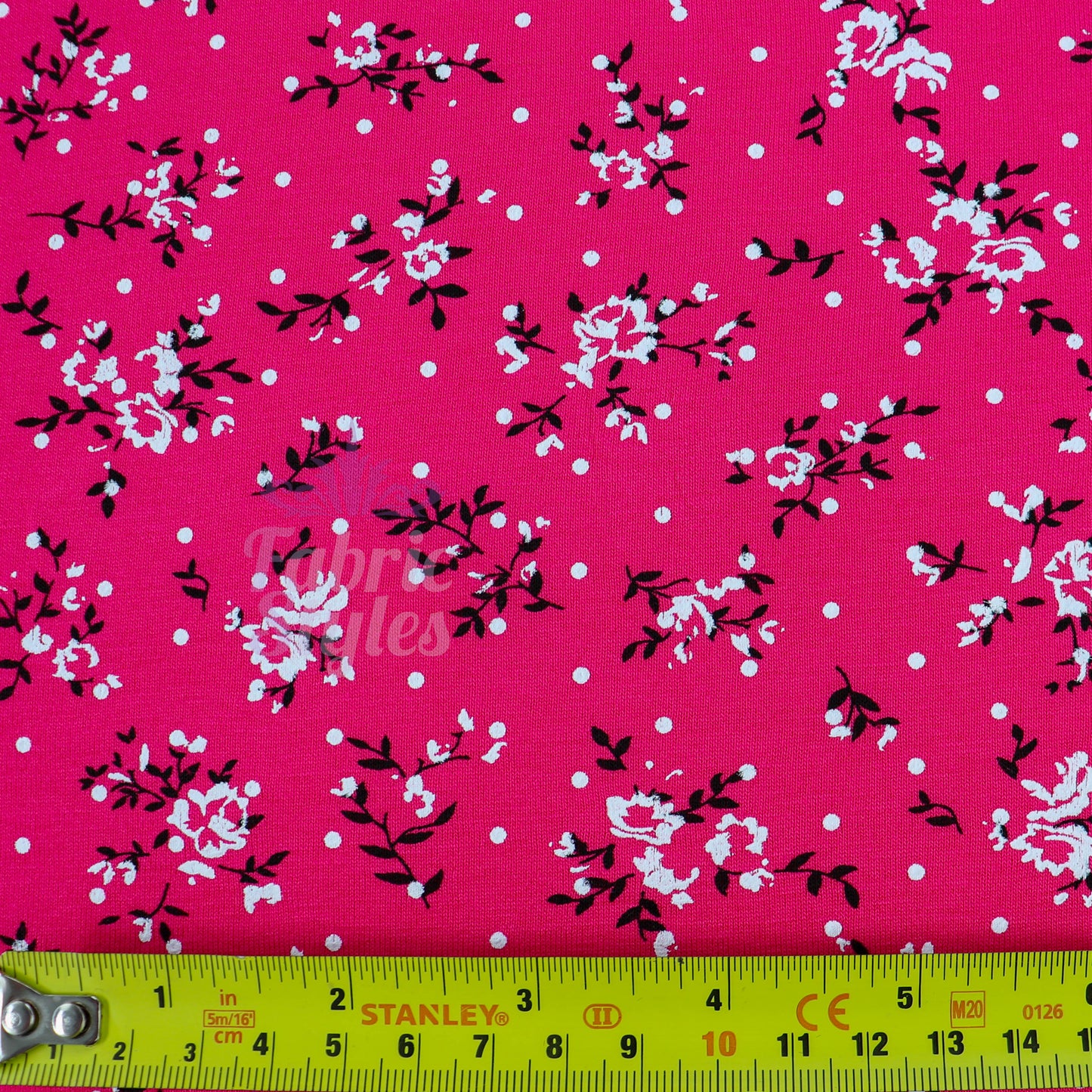 Pink Floral Black Polka Dot Viscose Elastane Fabric