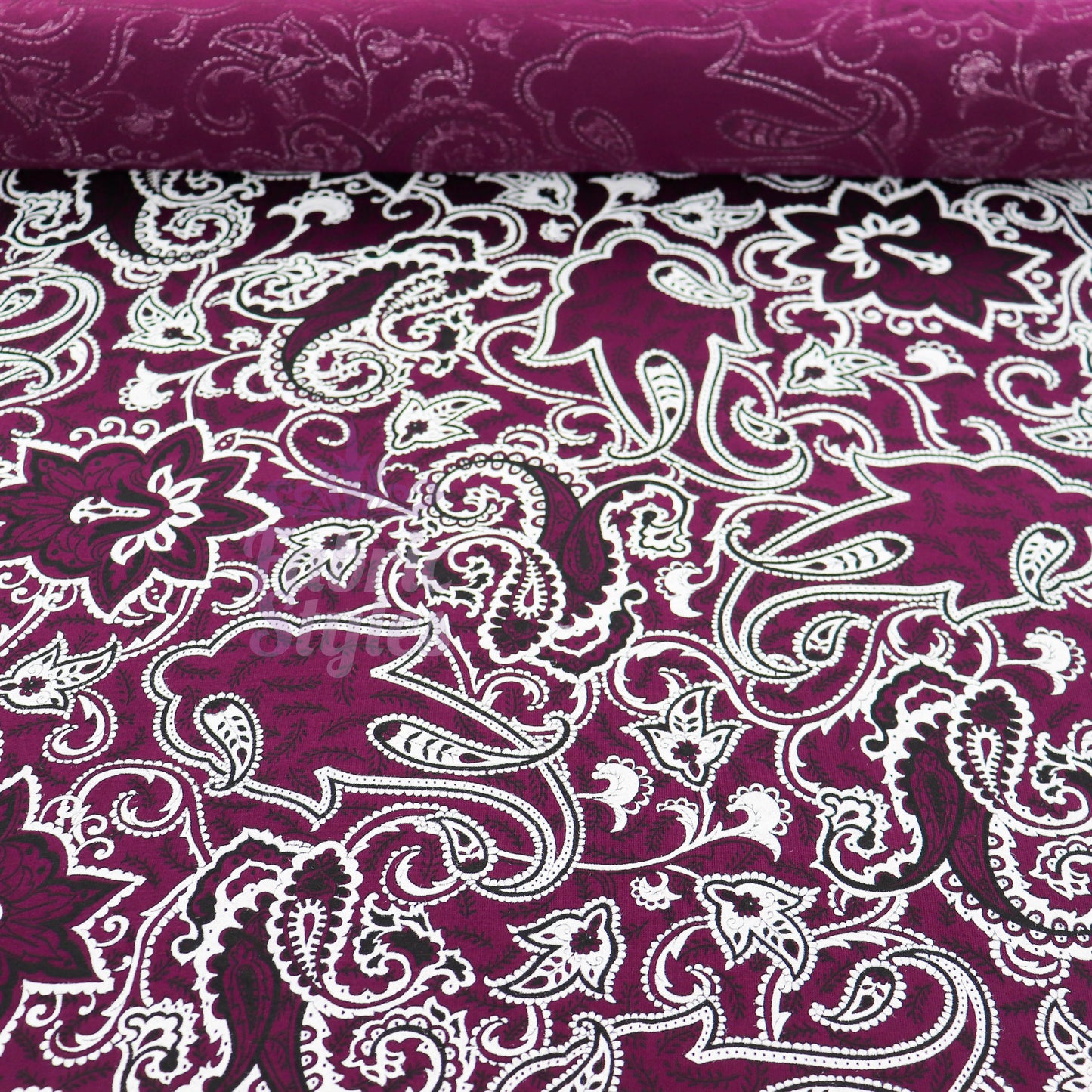 Wine Paisley Viscose Elastane Fabric