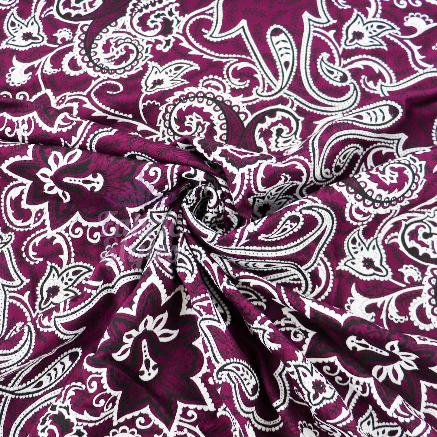Wine Paisley Viscose Elastane Fabric