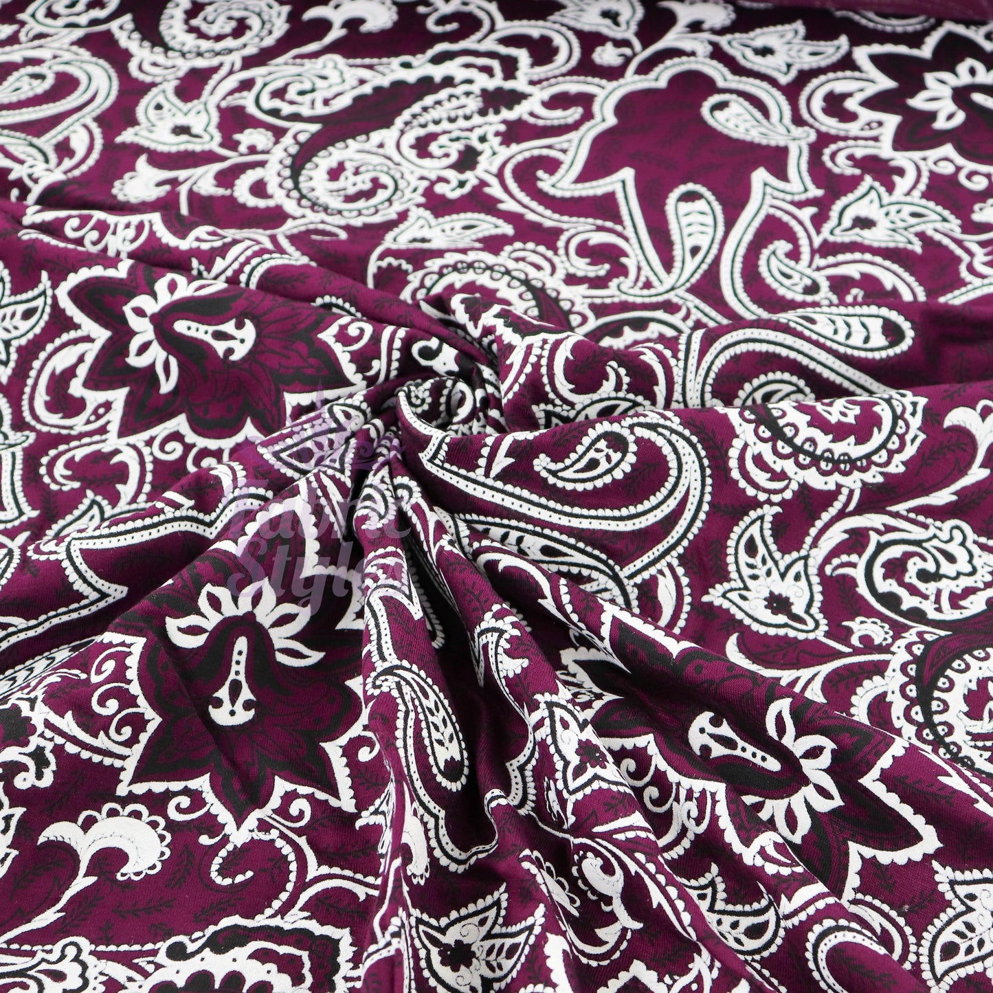 Wine Paisley Viscose Elastane Fabric