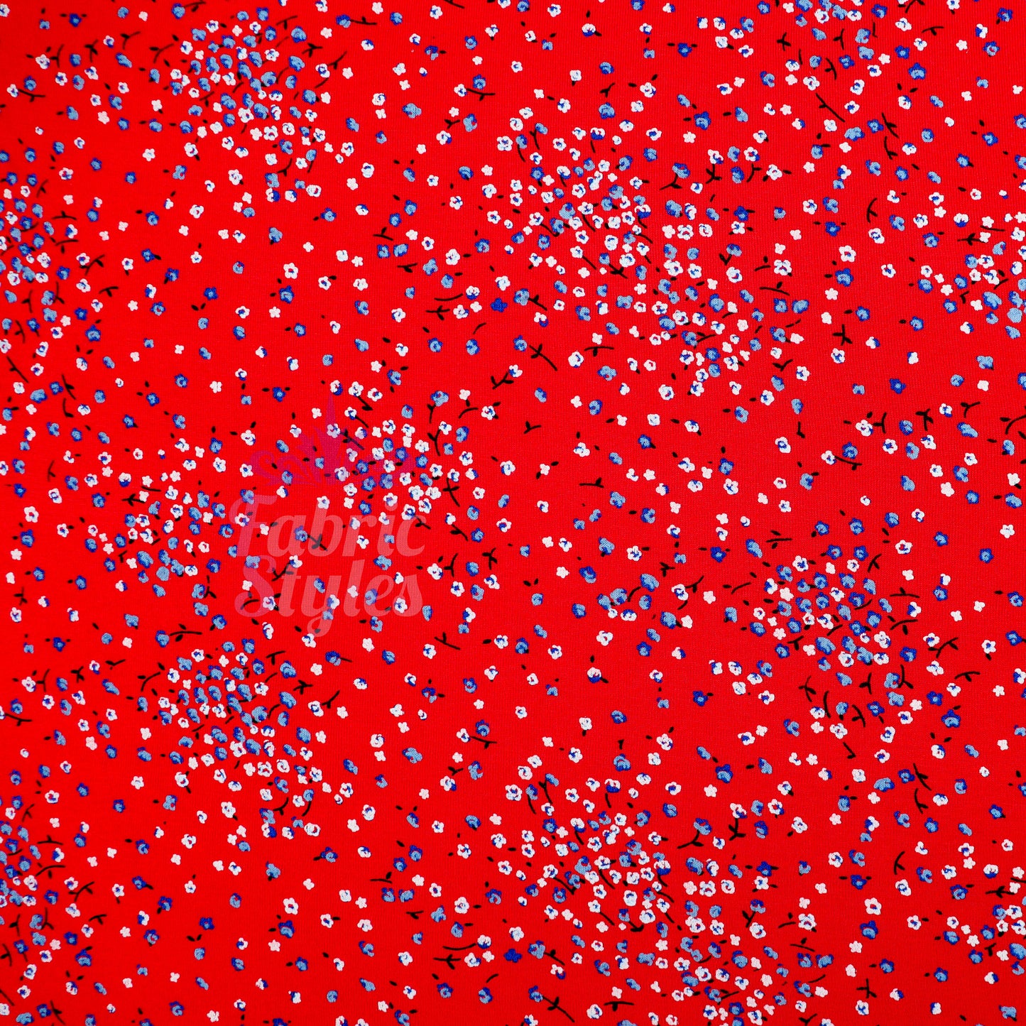 Red Ditsy Blue White Viscose Elastane Fabric