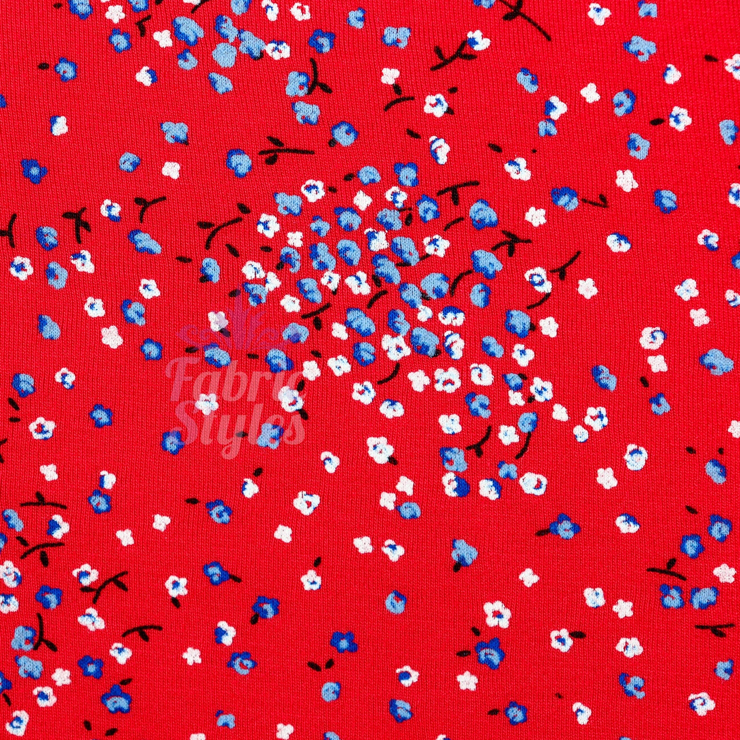 Red Ditsy Blue White Viscose Elastane Fabric