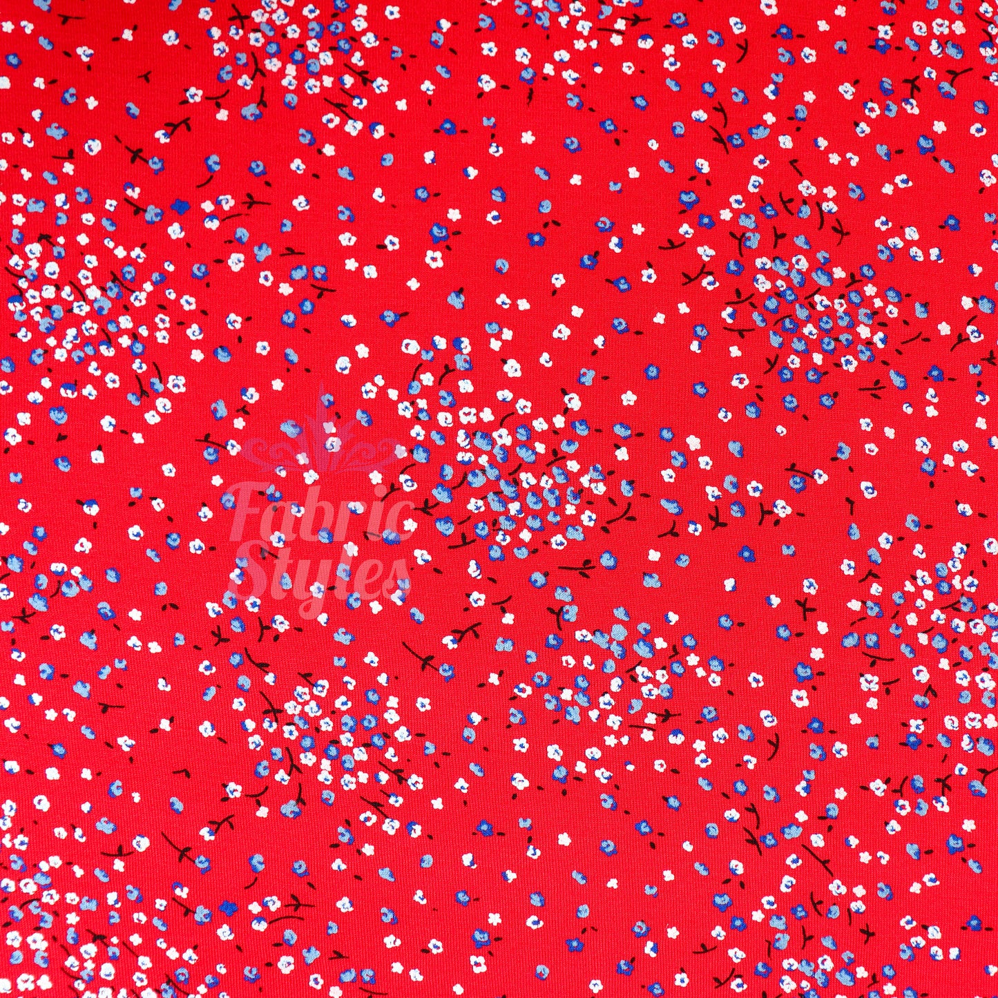 Red Ditsy Blue White Viscose Elastane Fabric