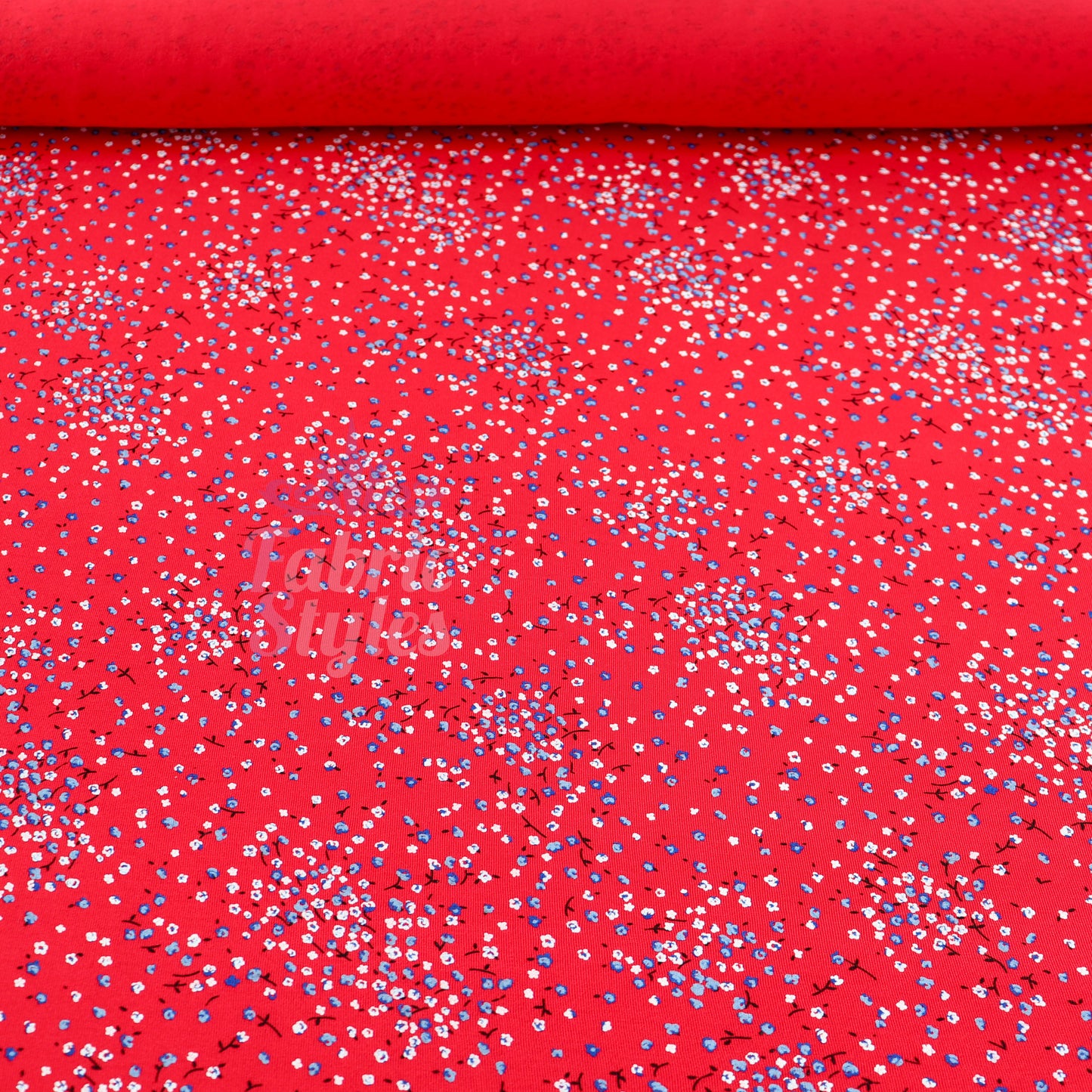 Red Ditsy Blue White Viscose Elastane Fabric