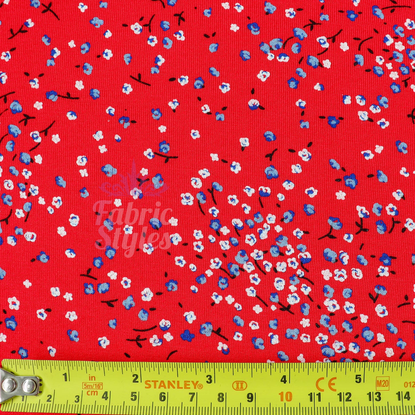 Red Ditsy Blue White Viscose Elastane Fabric