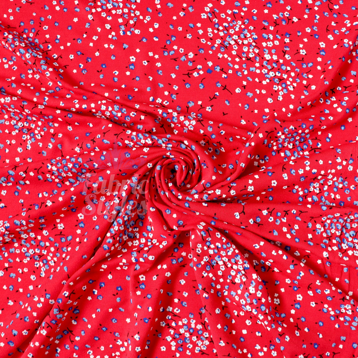 Red Ditsy Blue White Viscose Elastane Fabric