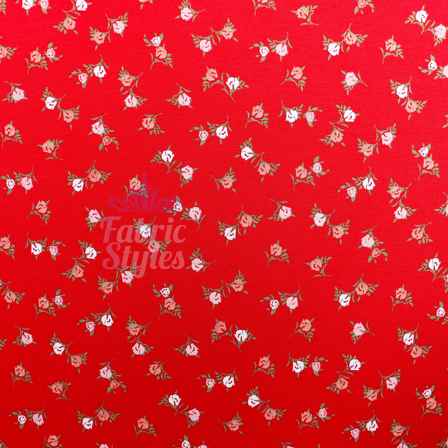 Red Ditsy Pink White Viscose Elastane Fabric
