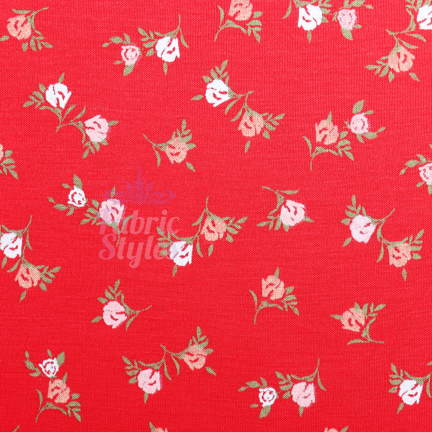 Red Ditsy Pink White Viscose Elastane Fabric