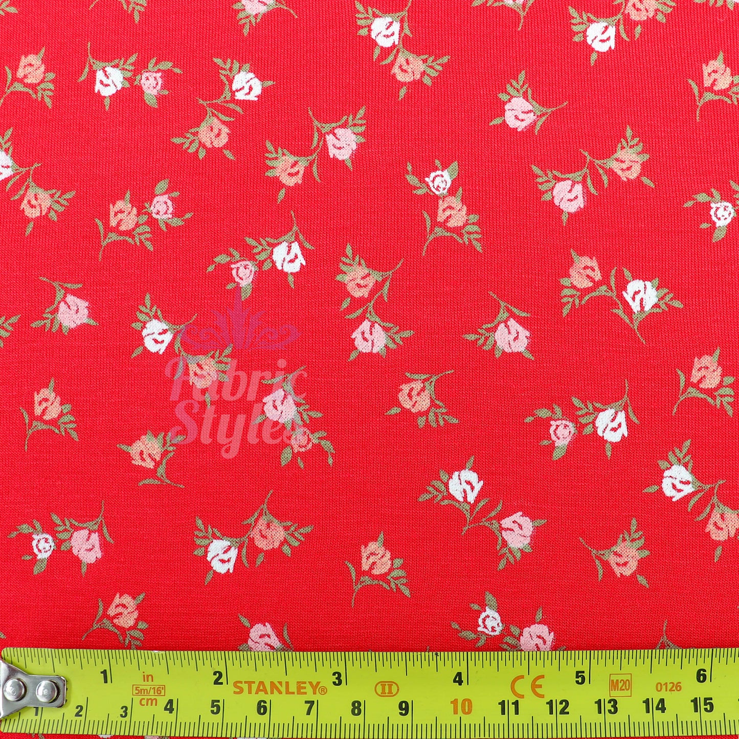 Red Ditsy Pink White Viscose Elastane Fabric