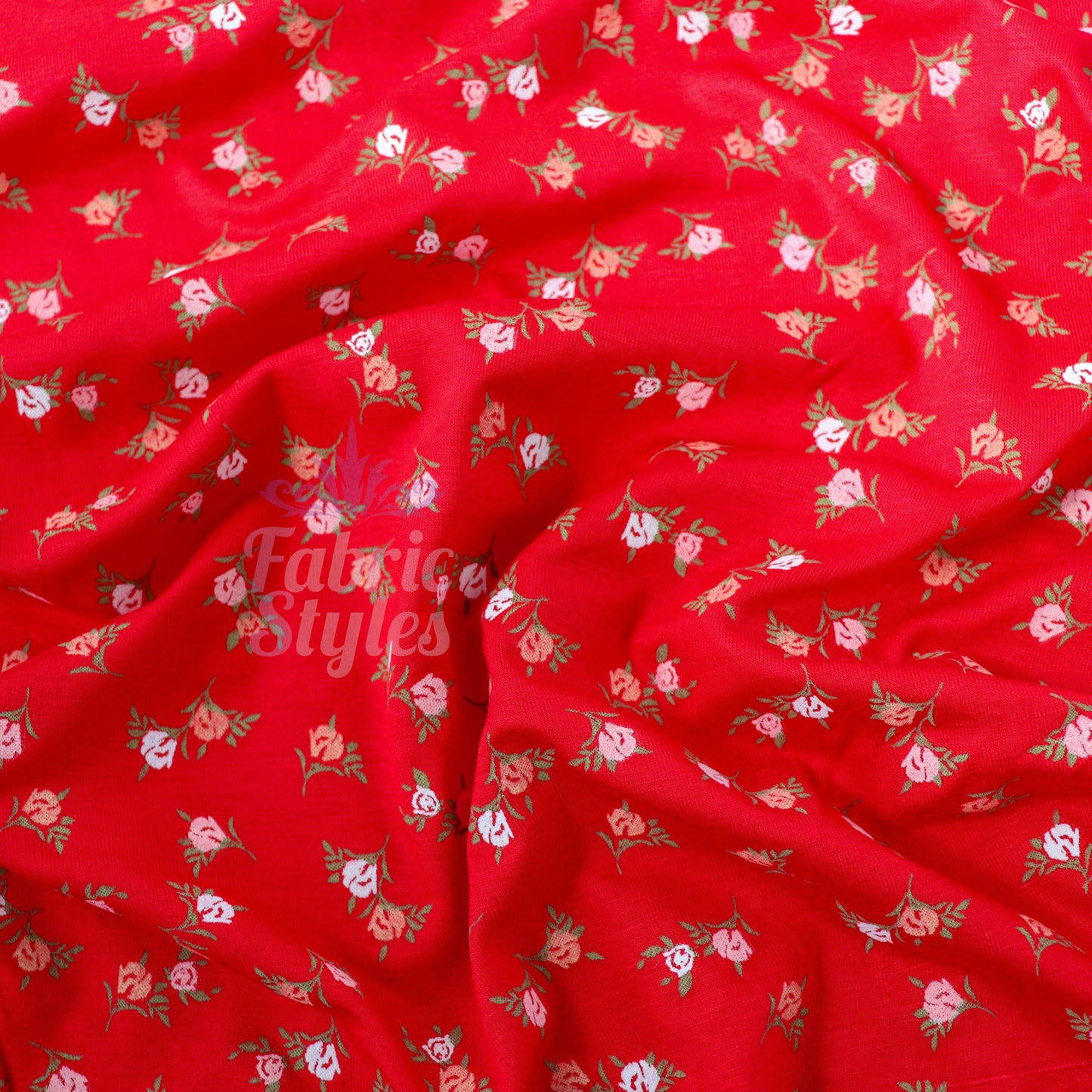 Red Ditsy Pink White Viscose Elastane Fabric