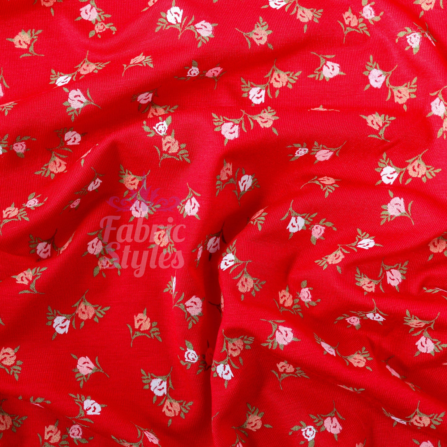 Red Ditsy Pink White Viscose Elastane Fabric
