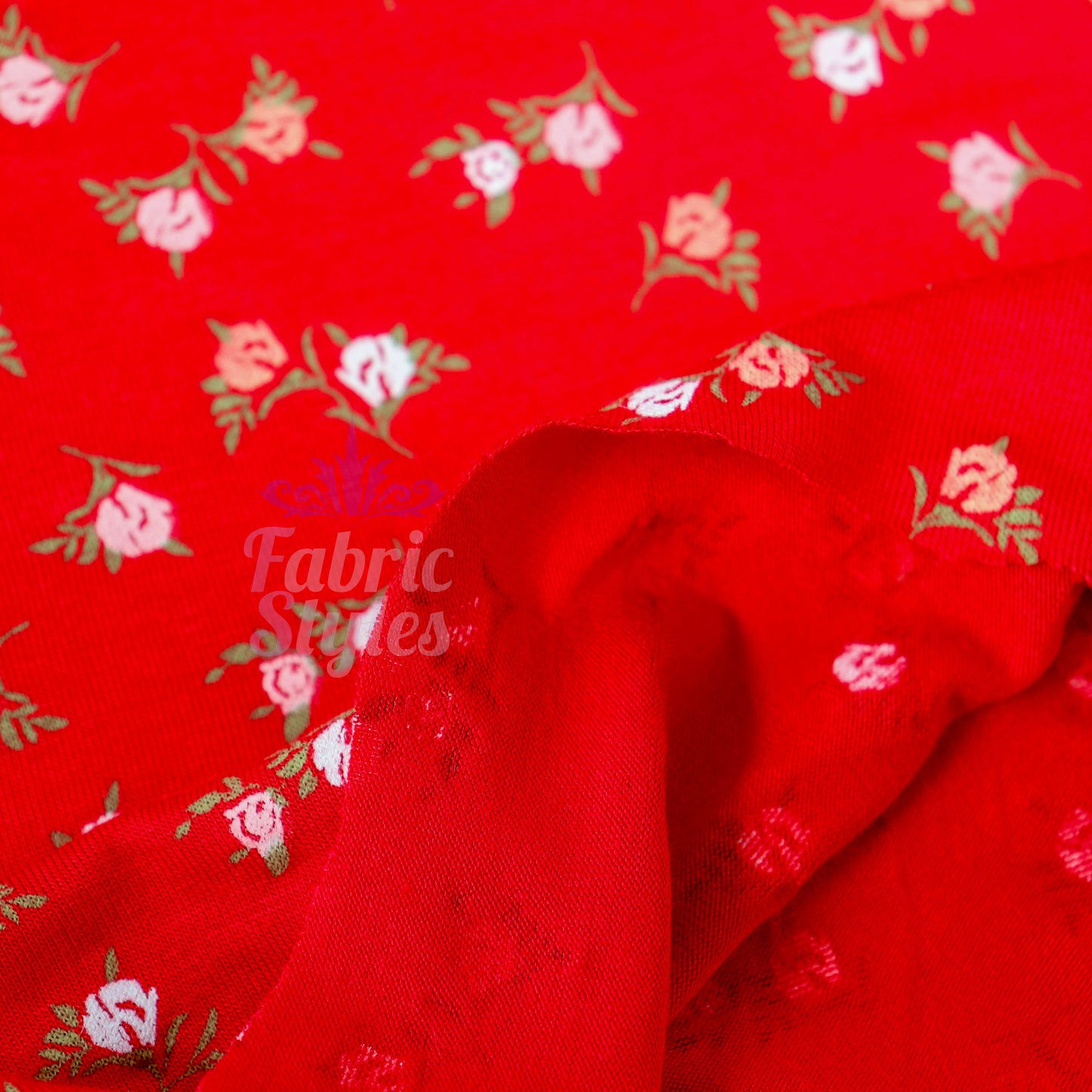 Red Ditsy Pink White Viscose Elastane Fabric