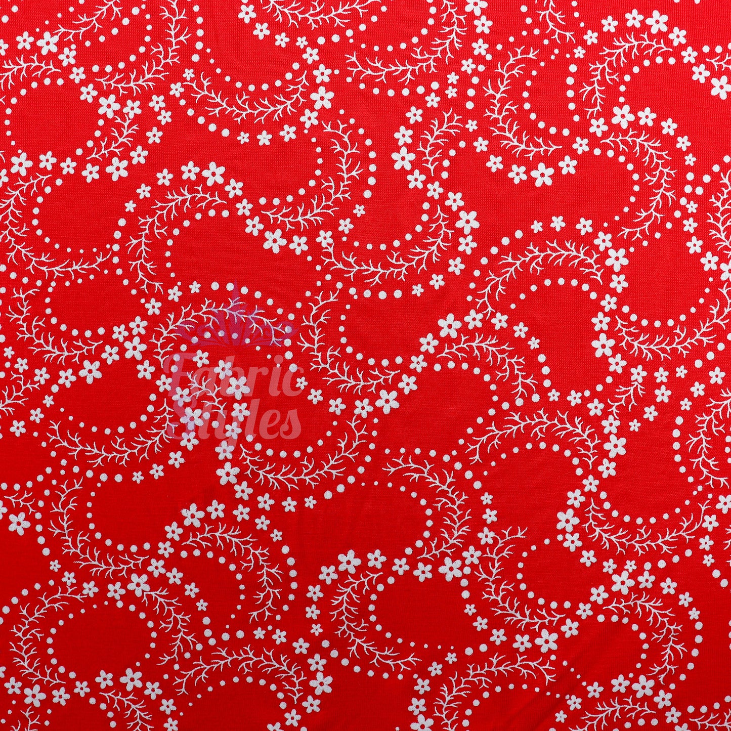 Red Swirl Floral Viscose Elastane Fabric