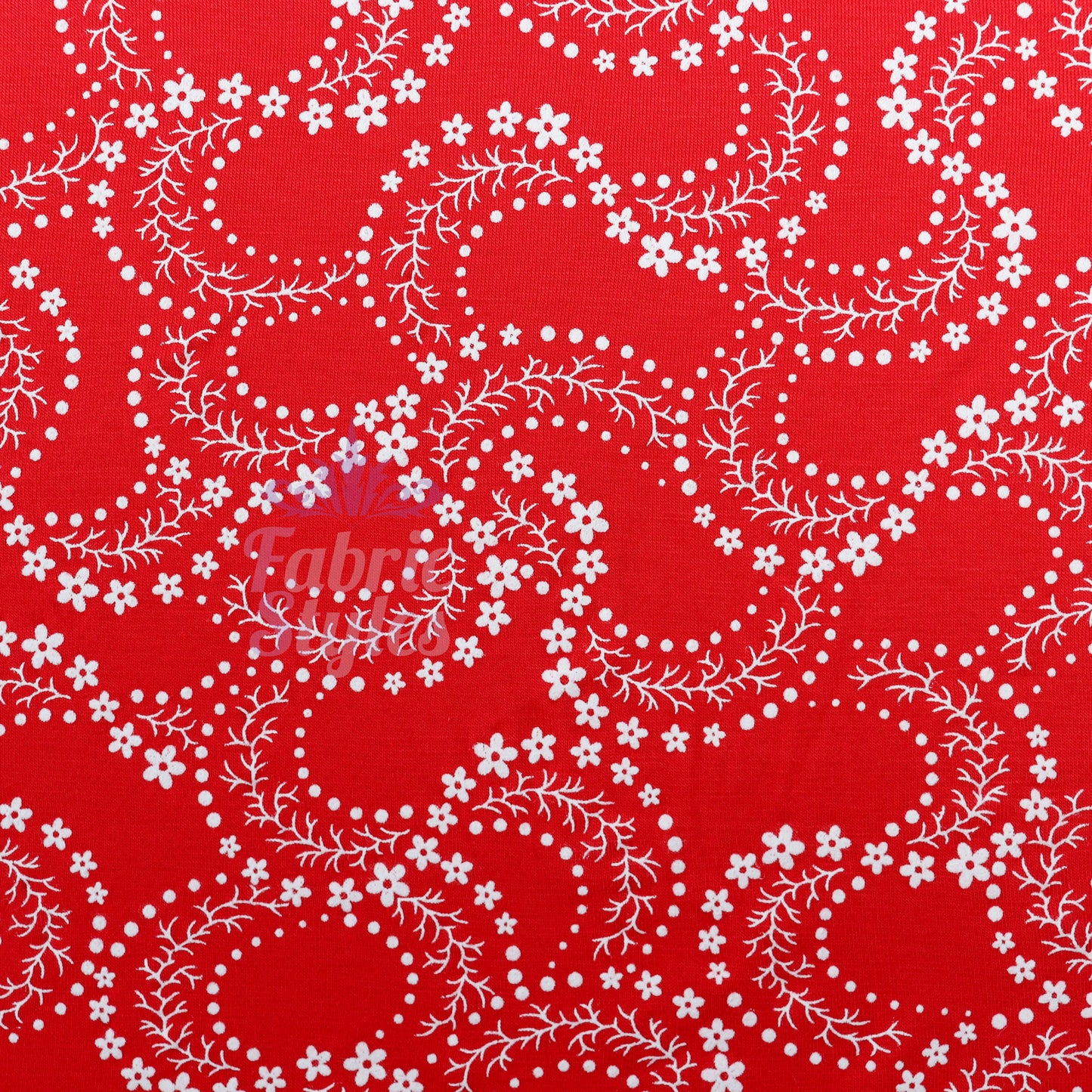 Red Swirl Floral Viscose Elastane Fabric