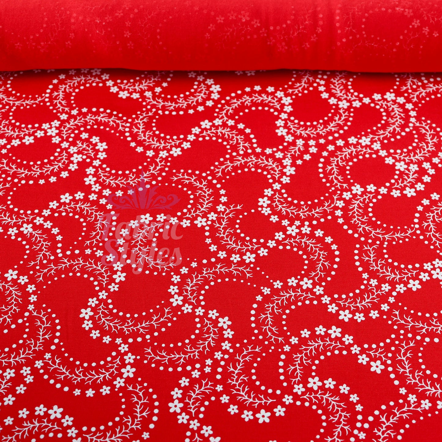 Red Swirl Floral Viscose Elastane Fabric