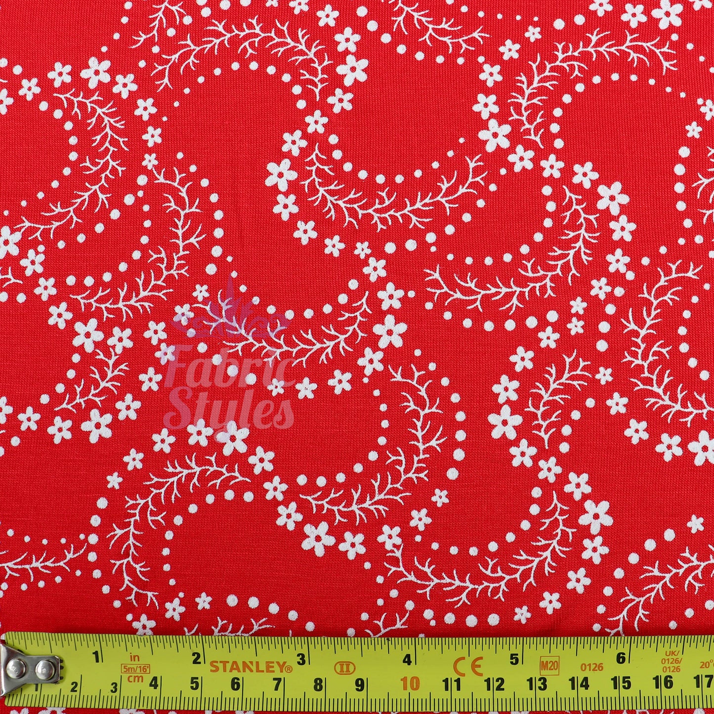 Red Swirl Floral Viscose Elastane Fabric